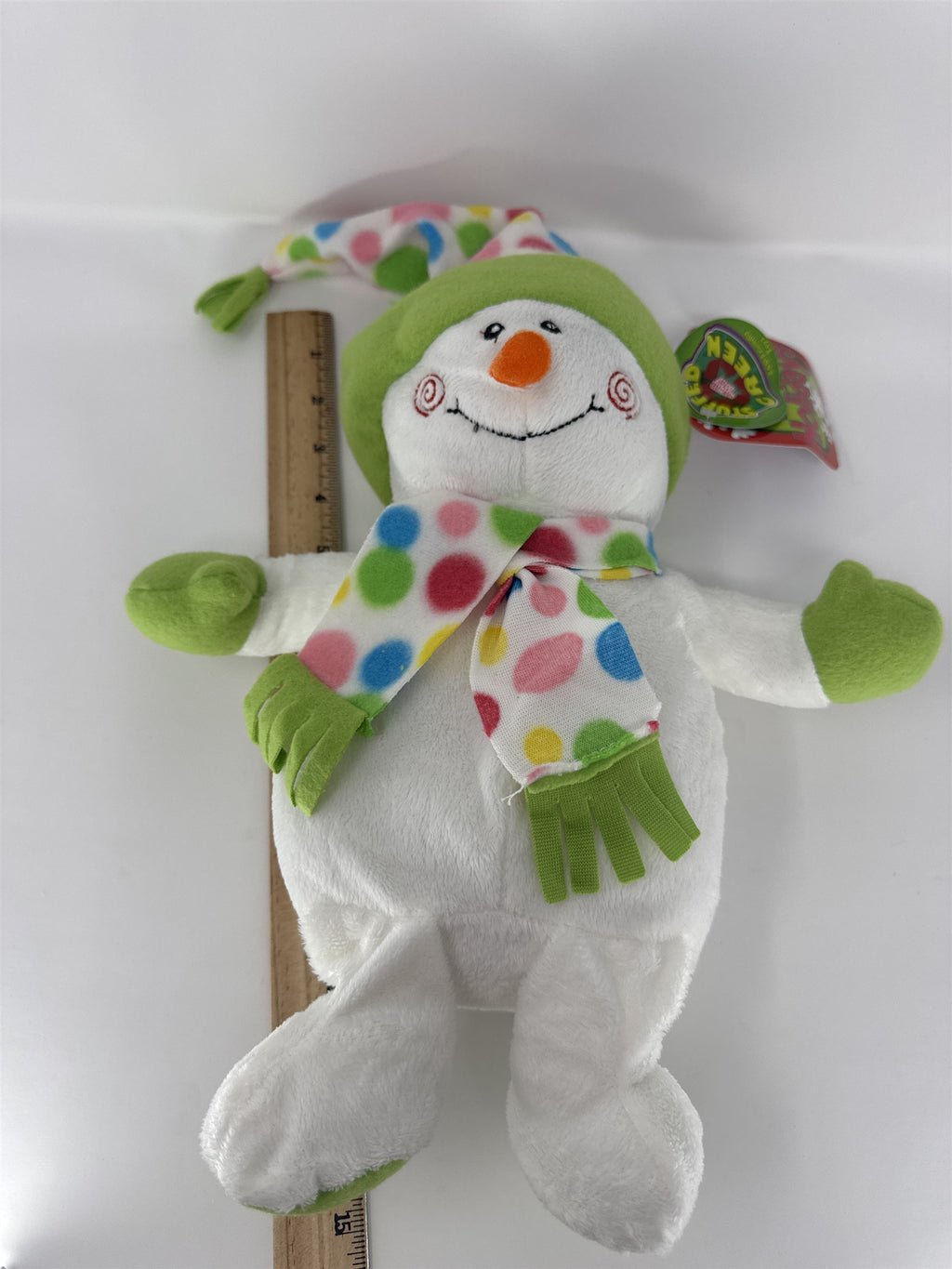 Sugar Loaf Snowman Plush Happy Holidays White Polka Dot Scarf Hat Stuffed Animal