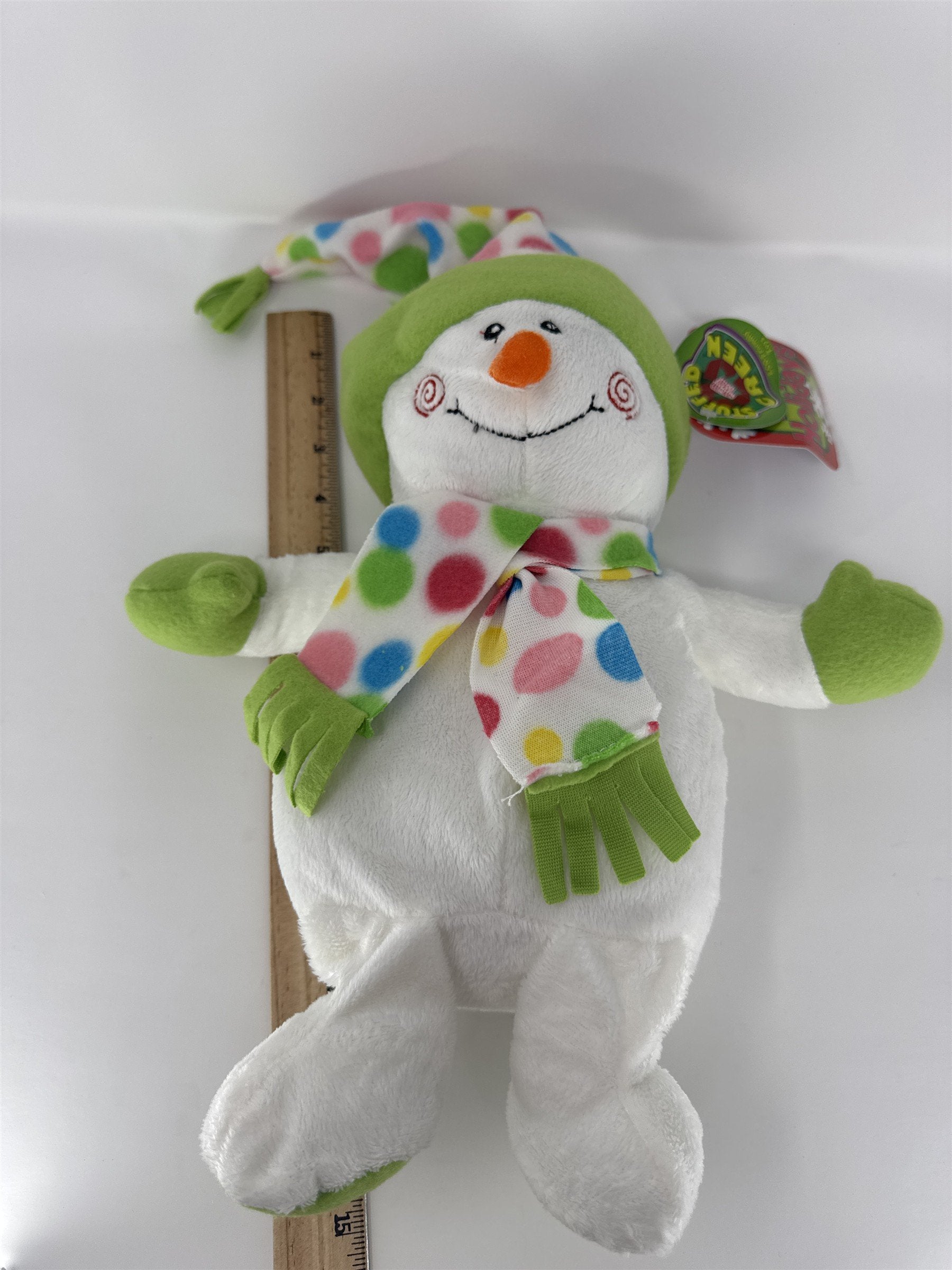 Sugar Loaf Snowman Plush Happy Holidays White Polka Dot Scarf Hat Stuffed Animal