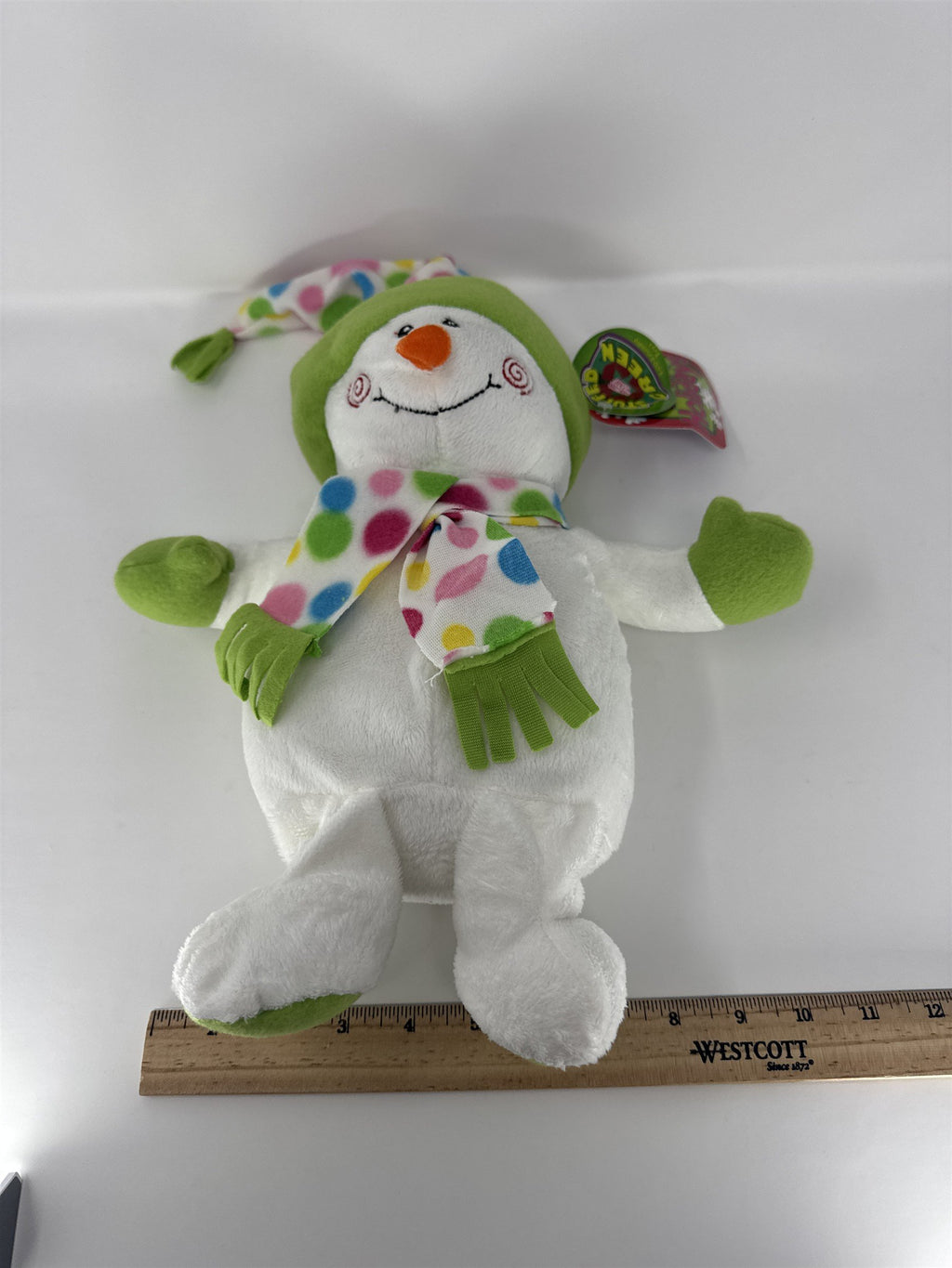 Sugar Loaf Snowman Plush Happy Holidays White Polka Dot Scarf Hat Stuffed Animal