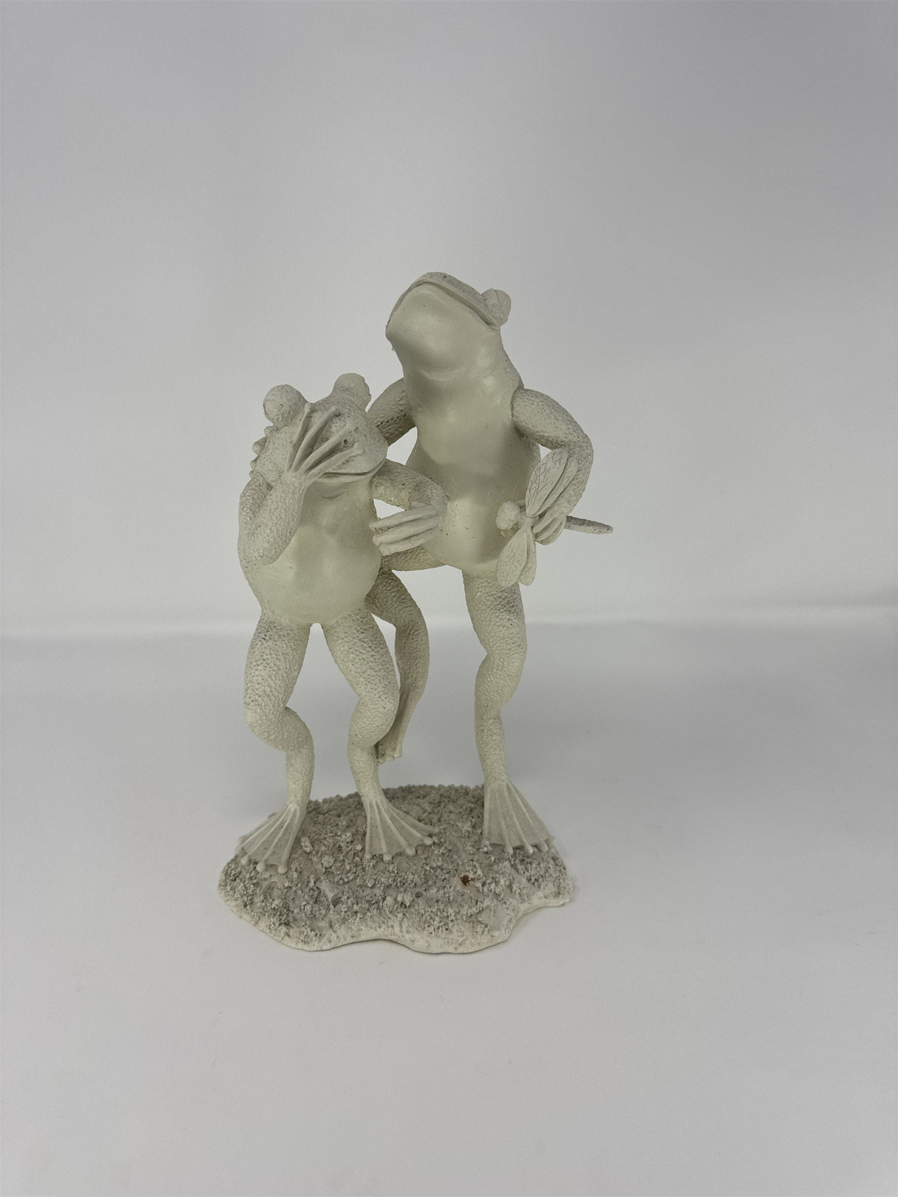 Bon-Ton Home Expressions Dancing Frogs Figurine White Resin Dragonfly 10"