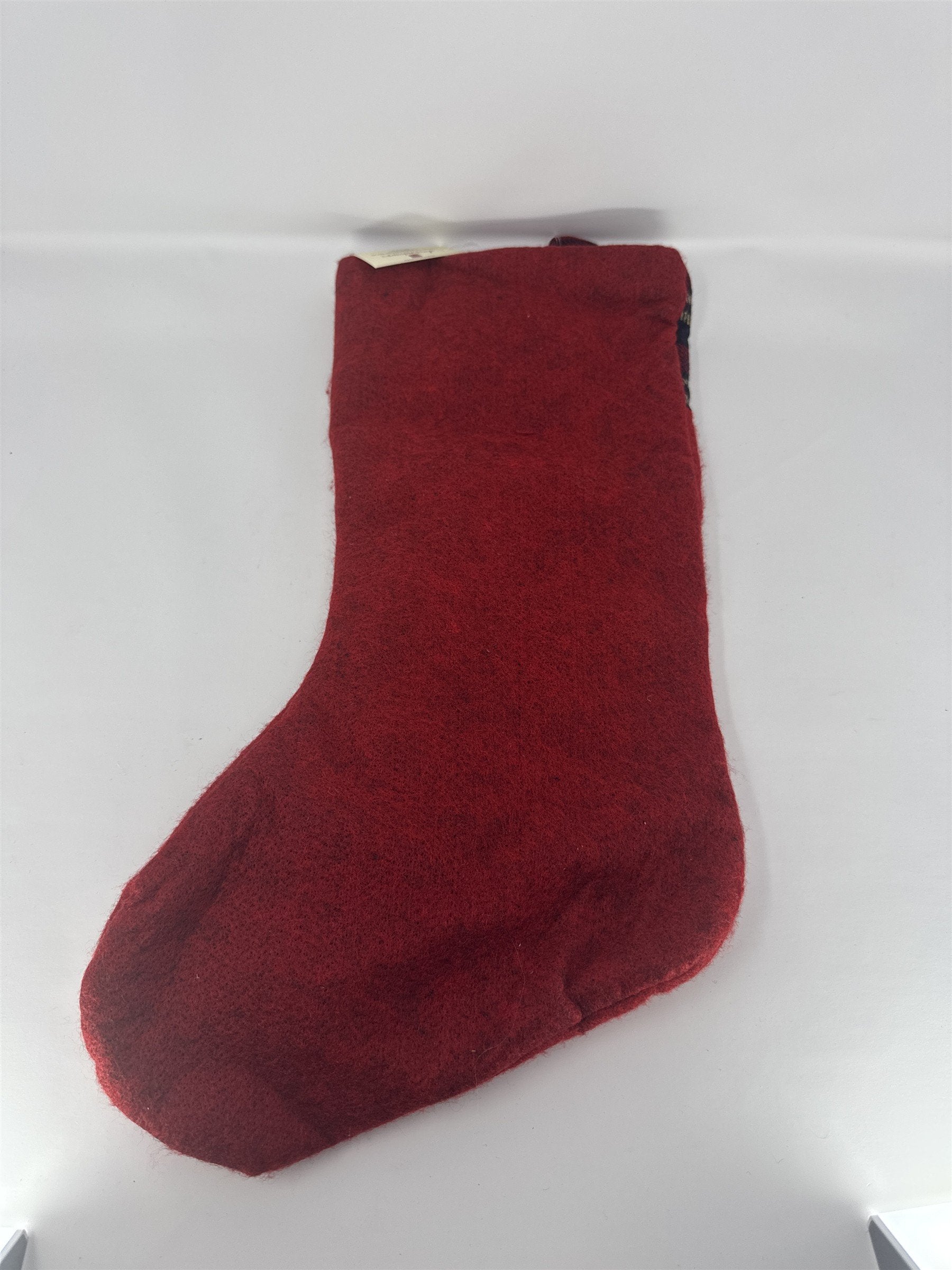 Home Interiors Christmas Stocking Red Fleece Primitive Santa Applique 57002