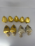 Vintage Satin Silk Bell Christmas Ornaments Lot 9 Gold White Tassel Snowflake