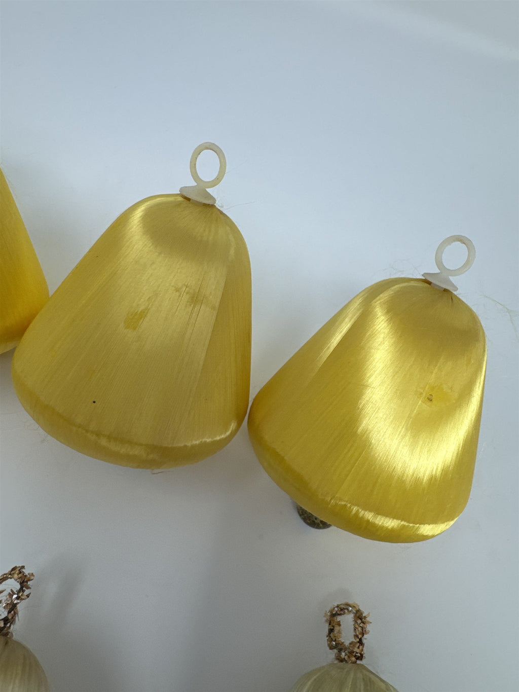 Vintage Satin Silk Bell Christmas Ornaments Lot 9 Gold White Tassel Snowflake