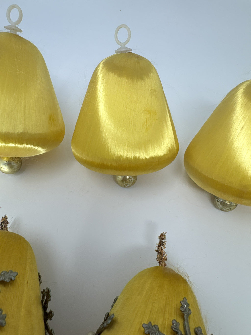 Vintage Satin Silk Bell Christmas Ornaments Lot 9 Gold White Tassel Snowflake