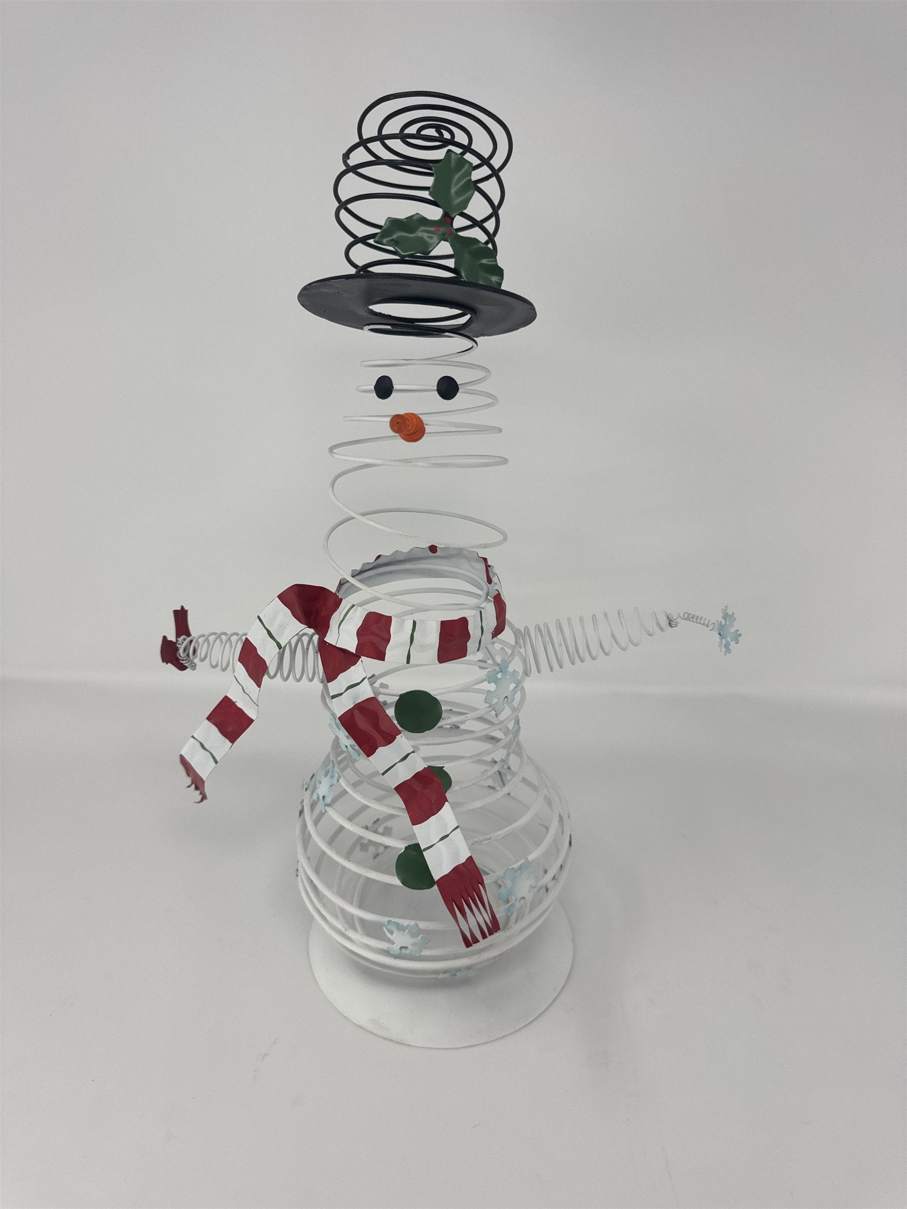 Vintage Metal Wire Snowman Figurine Rustic Christmas Decor Coil Spring 14"