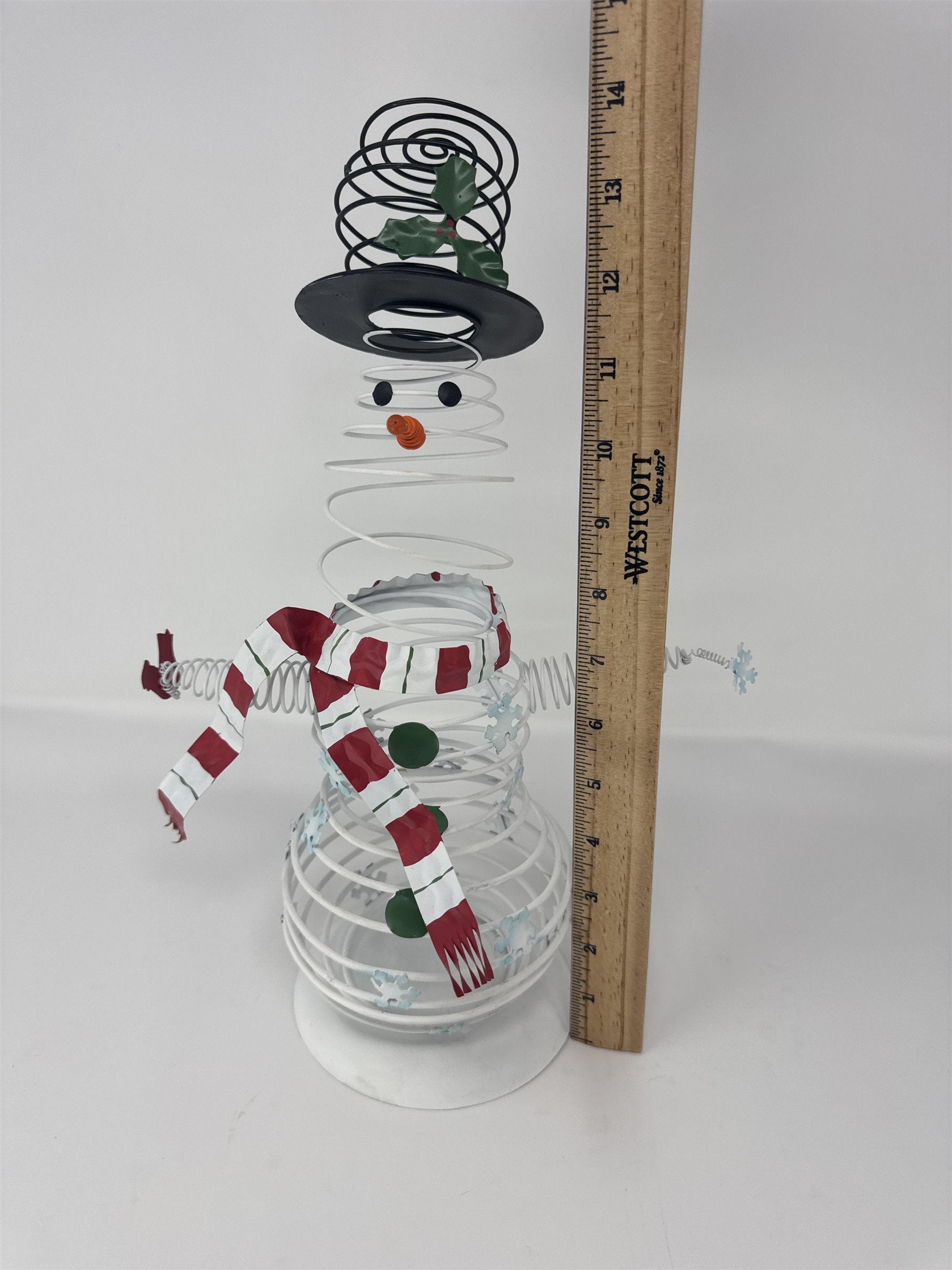Vintage Metal Wire Snowman Figurine Rustic Christmas Decor Coil Spring 14"