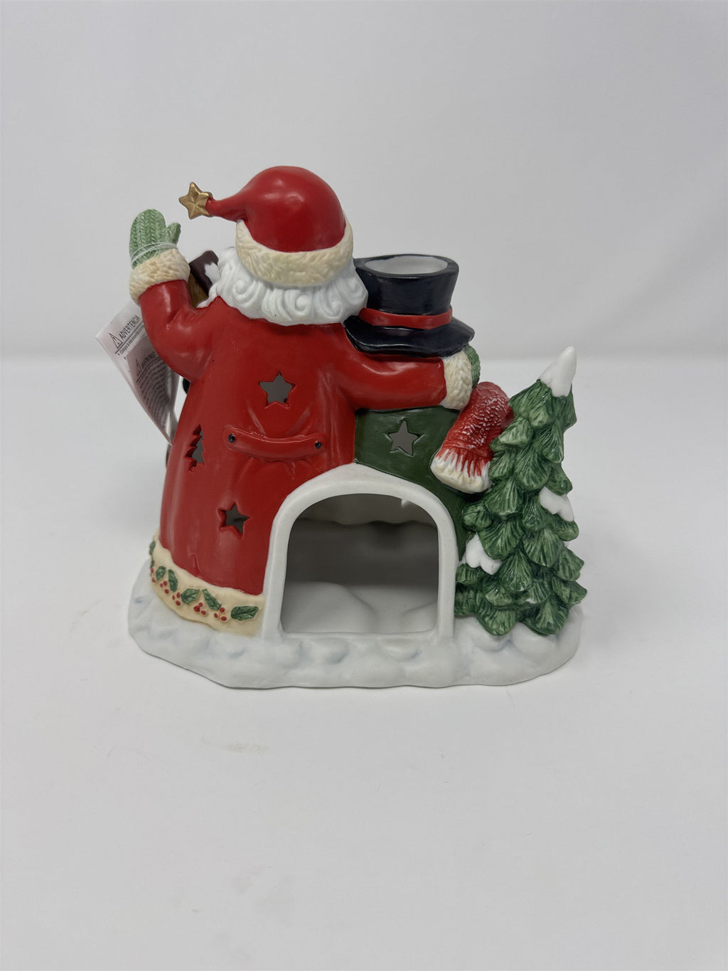Home Interiors Santa Snowman Candle Holder 92048 Porcelain Christmas Decor 7"