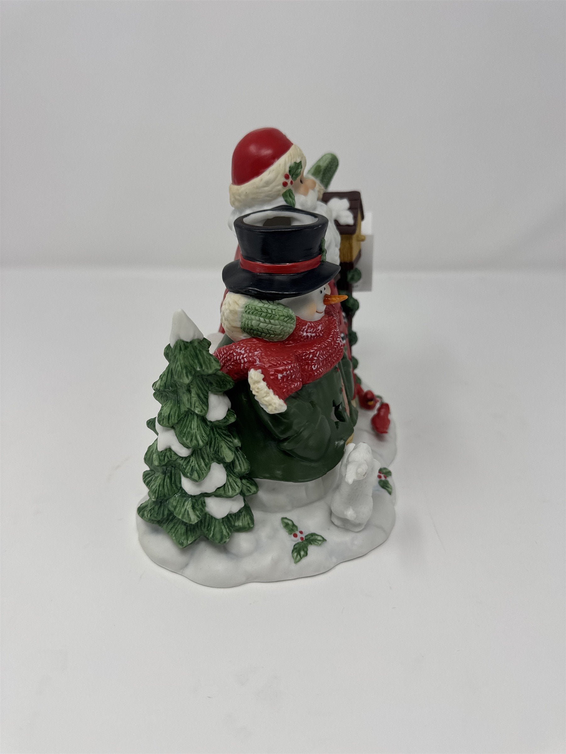 Home Interiors Santa Snowman Candle Holder 92048 Porcelain Christmas Decor 7"