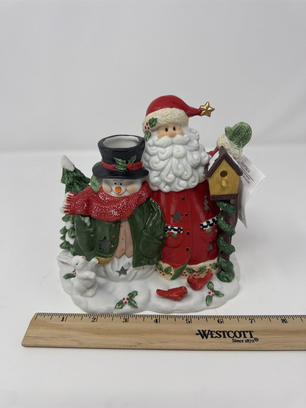 Home Interiors Santa Snowman Candle Holder 92048 Porcelain Christmas Decor 7"