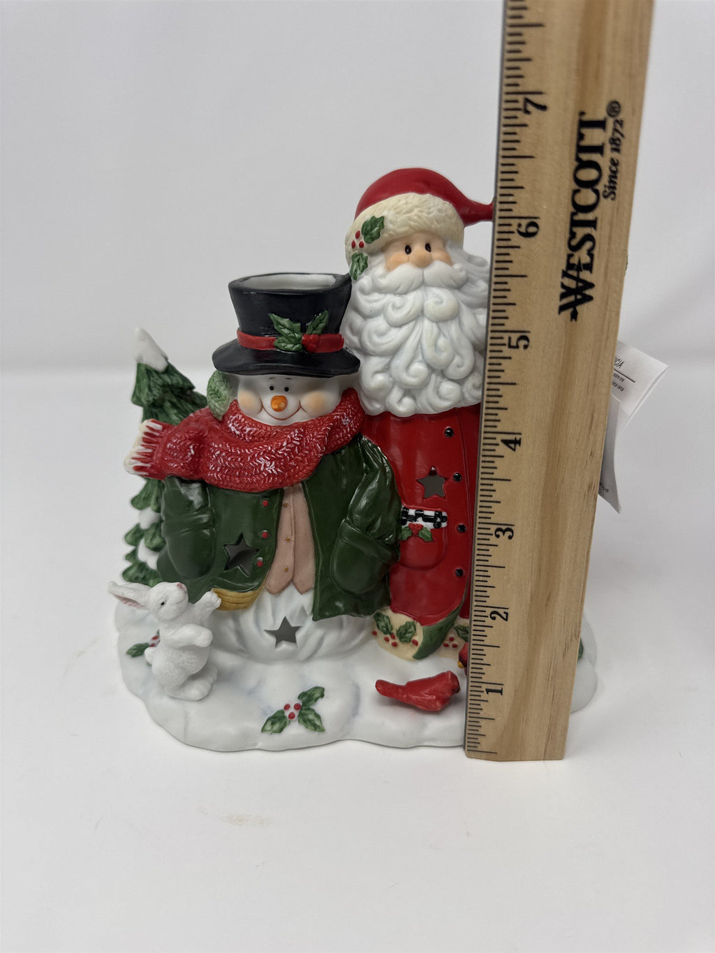 Home Interiors Santa Snowman Candle Holder 92048 Porcelain Christmas Decor 7"