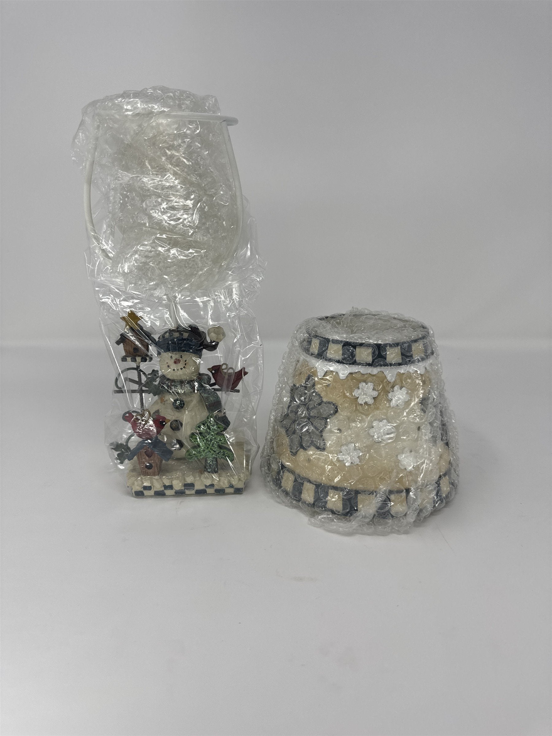 Home Interiors 55033 Snowman Votive Candle Holder & Shade Set Winter Decor