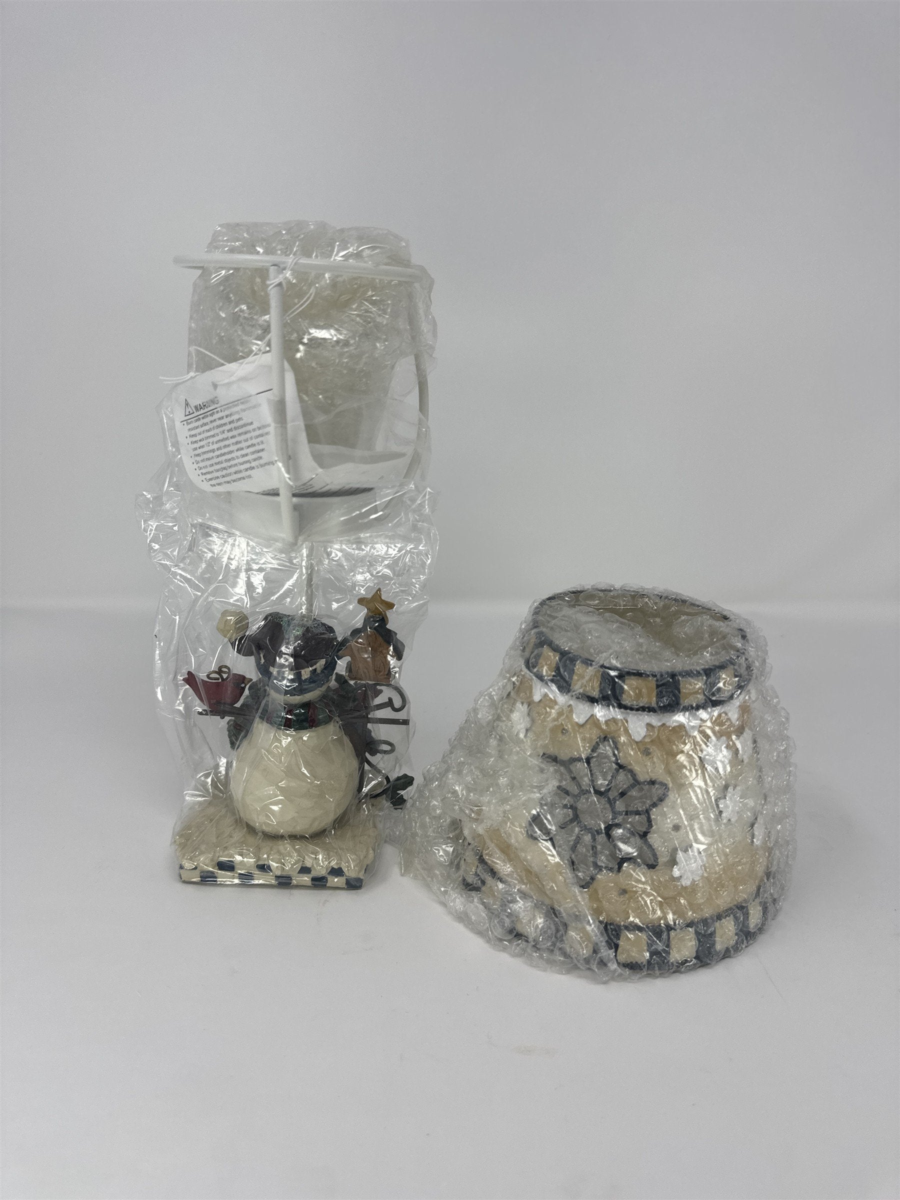 Home Interiors 55033 Snowman Votive Candle Holder & Shade Set Winter Decor