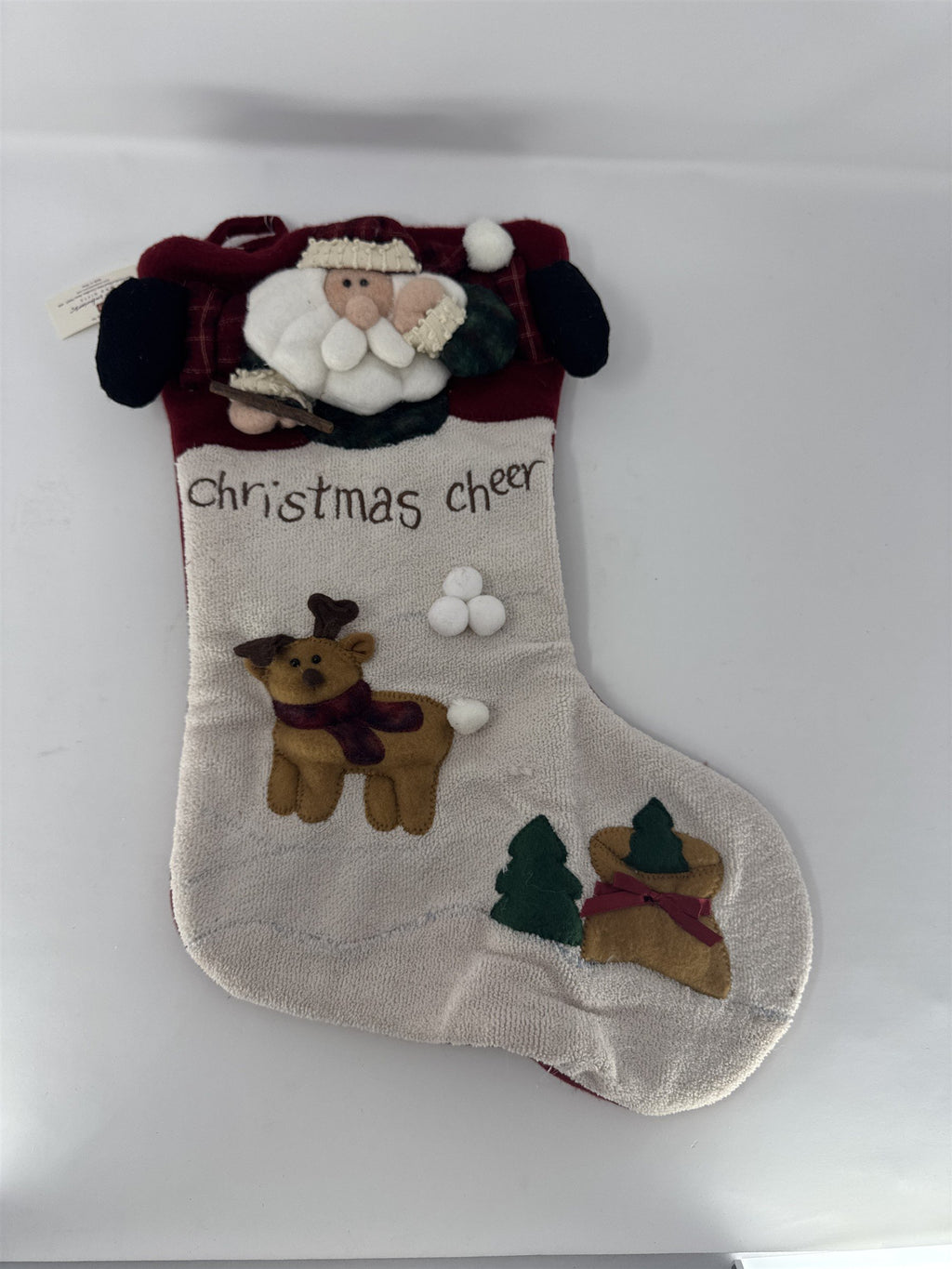 Home Interiors Santa Christmas Cheer Stocking 56031 Reindeer 3D Plush