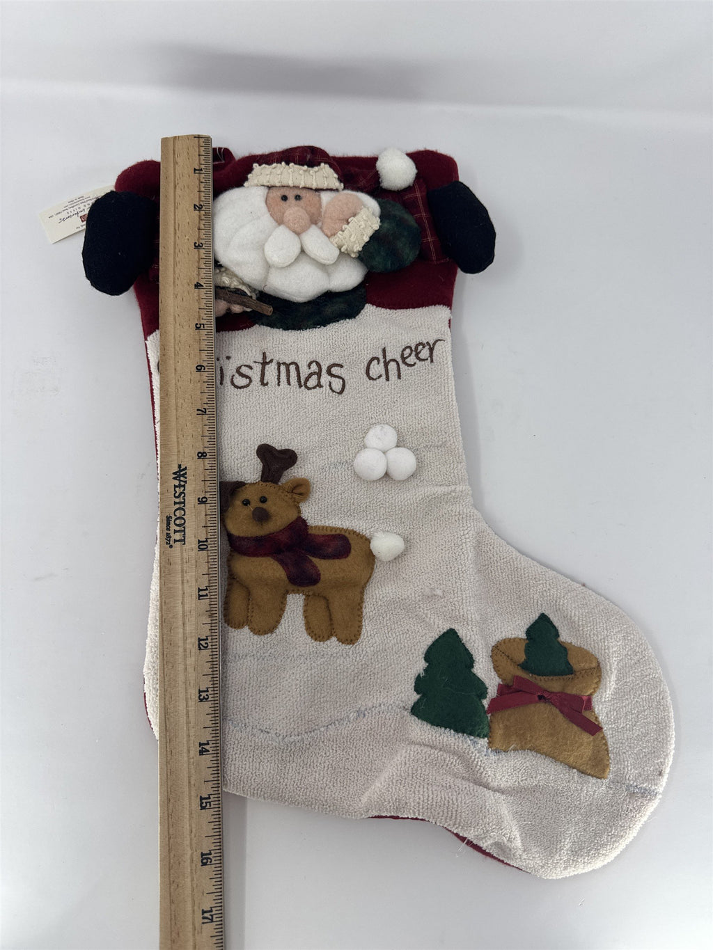 Home Interiors Santa Christmas Cheer Stocking 56031 Reindeer 3D Plush