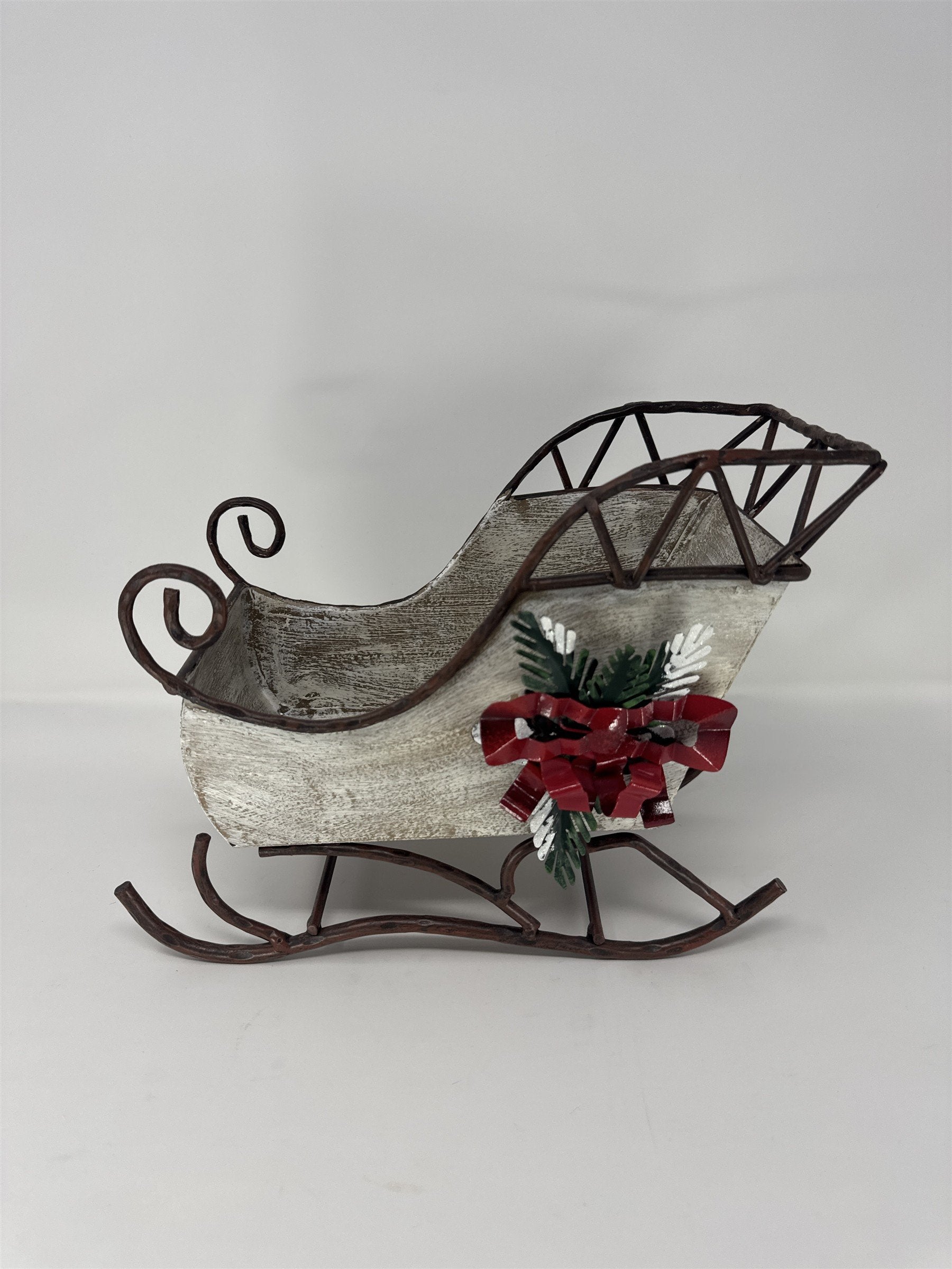 Home Interiors Large Metal Sleigh Sled Christmas Decor White Distressed