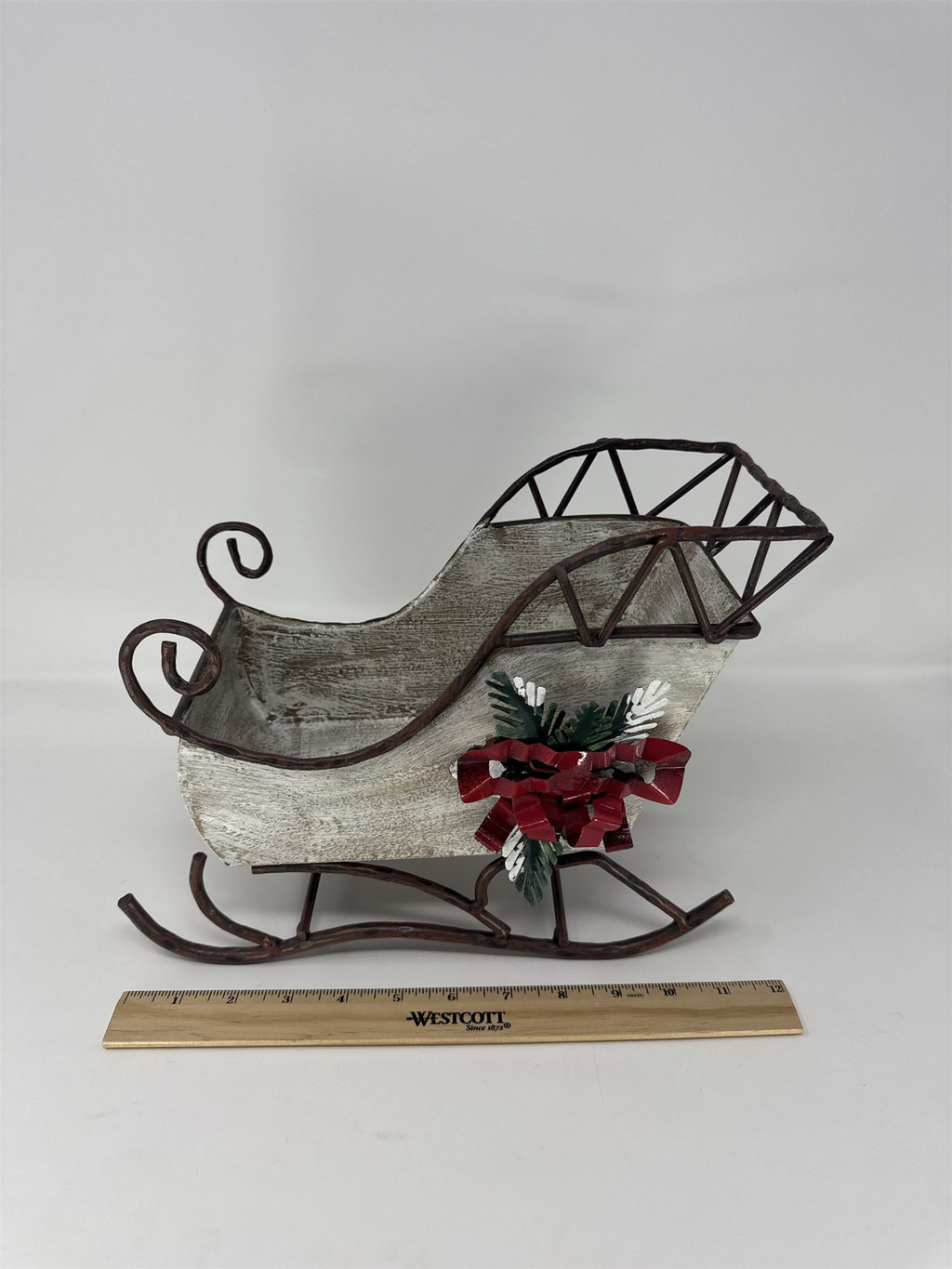 Home Interiors Large Metal Sleigh Sled Christmas Decor White Distressed