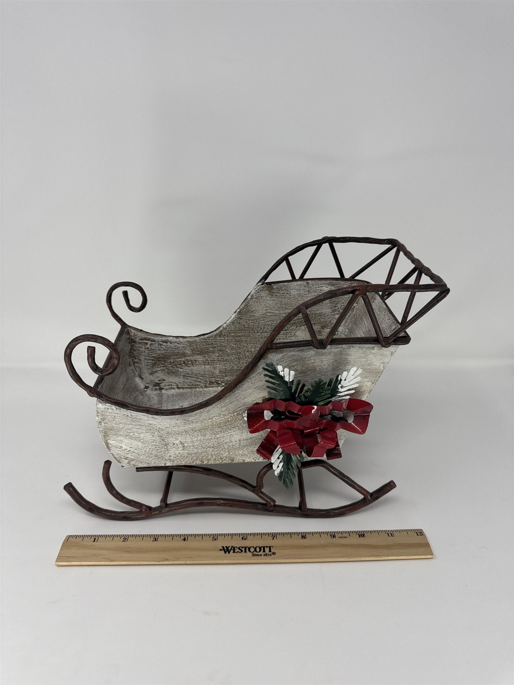 Home Interiors Large Metal Sleigh Sled Christmas Decor White Distressed