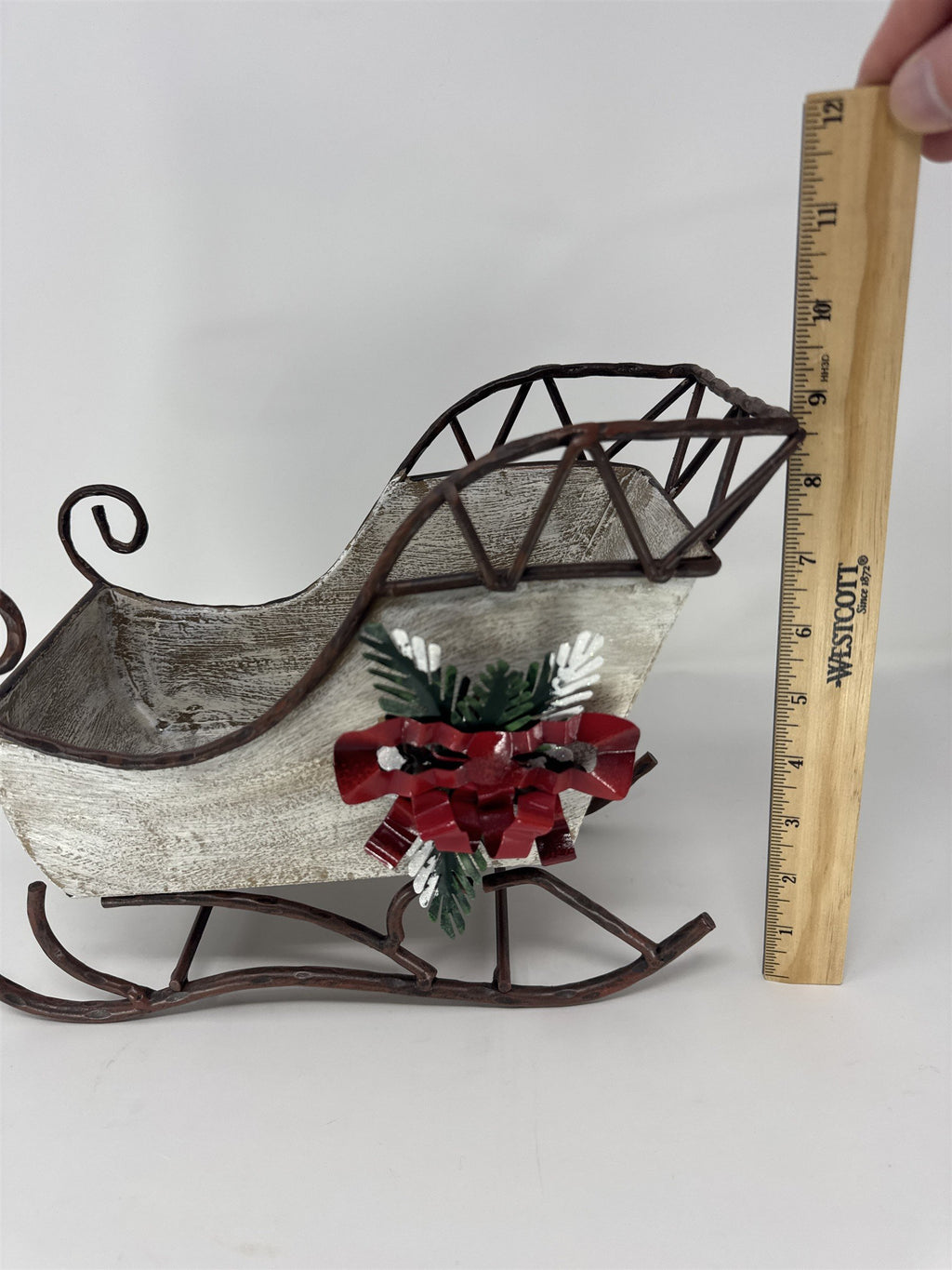 Home Interiors Large Metal Sleigh Sled Christmas Decor White Distressed