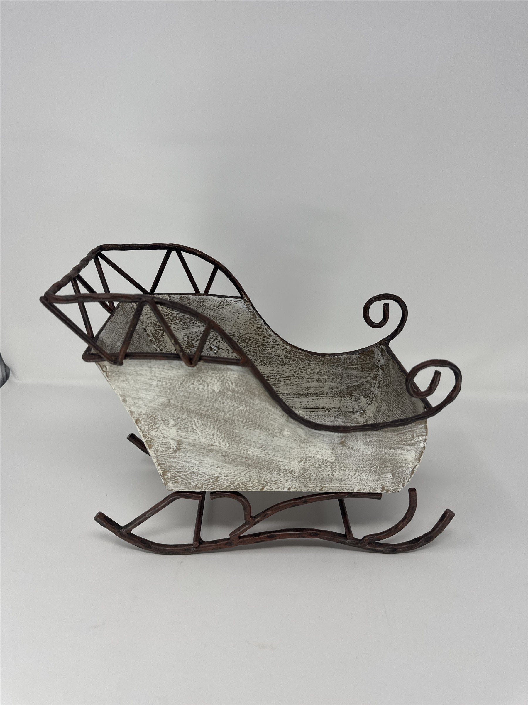 Home Interiors Large Metal Sleigh Sled Christmas Decor White Distressed