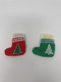 Set of 2 Mini Christmas Stockings Red Green Lace Felt Tree Applique 3.5"