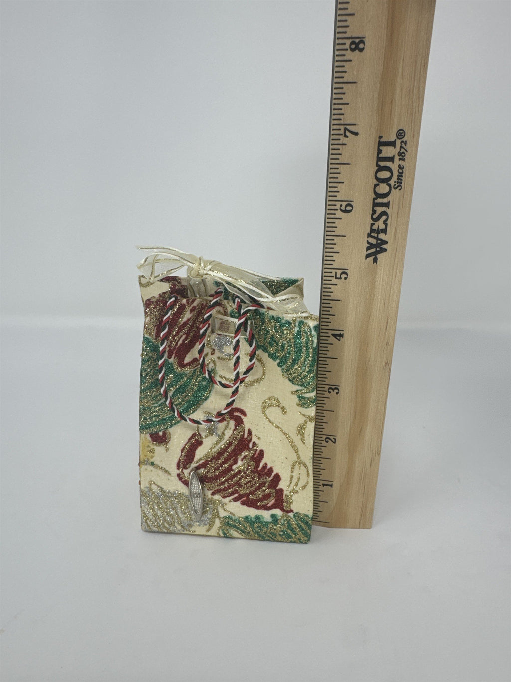 Home Interiors Miniature Gift Bag Music Box Jingle Bells Christmas Glitter 5"