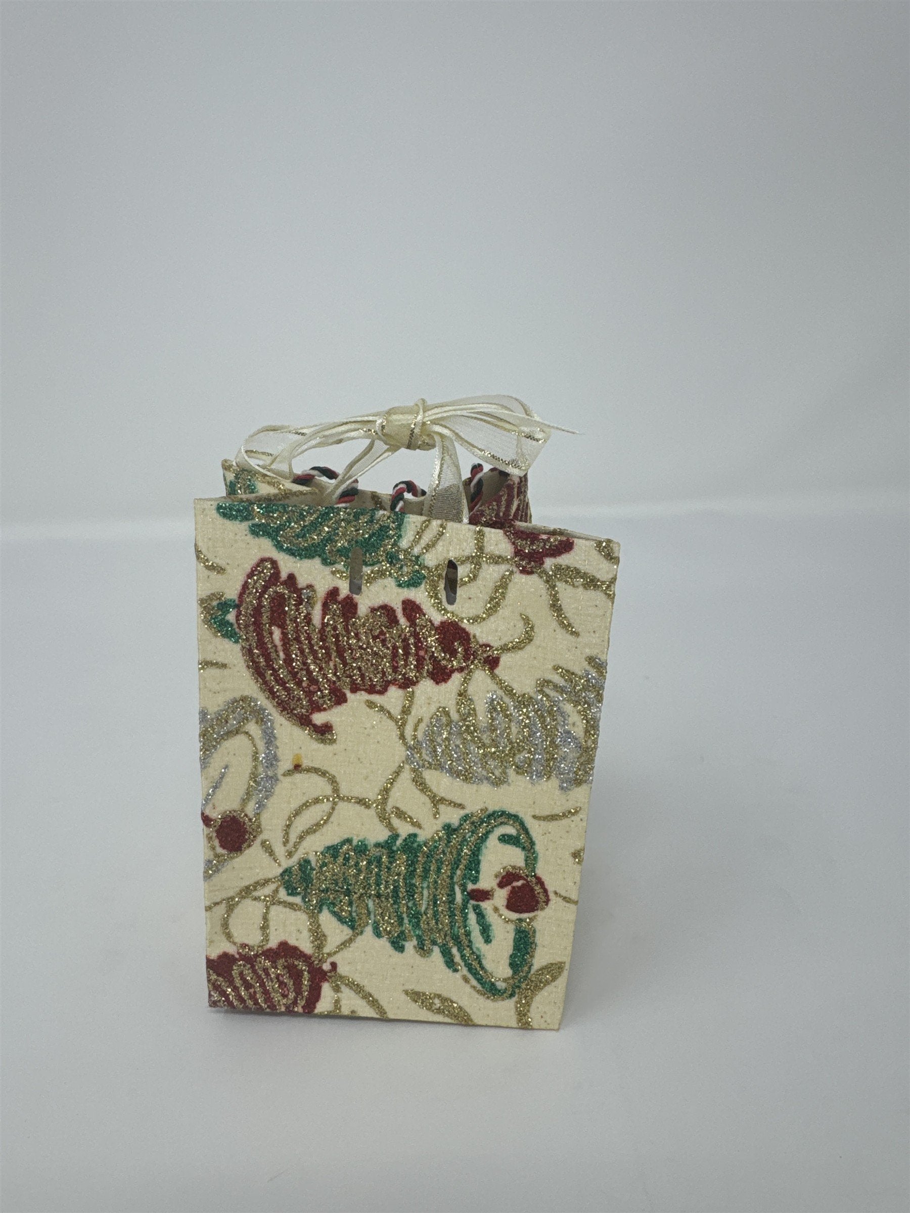 Home Interiors Miniature Gift Bag Music Box Jingle Bells Christmas Glitter 5"