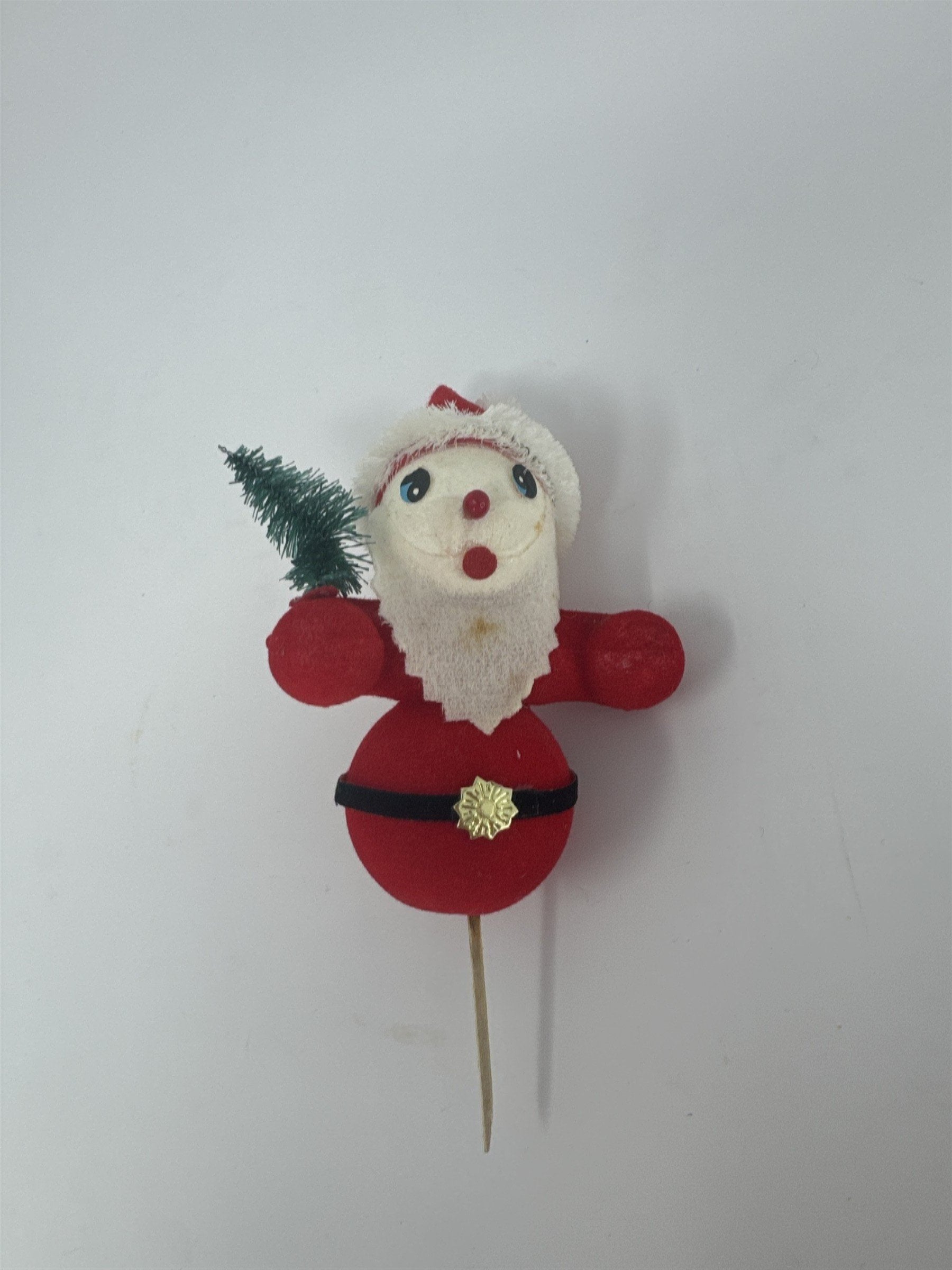 Vintage Santa Clause Pick 4" Flocked Mid Century Christmas Cake Topper Tree Felt