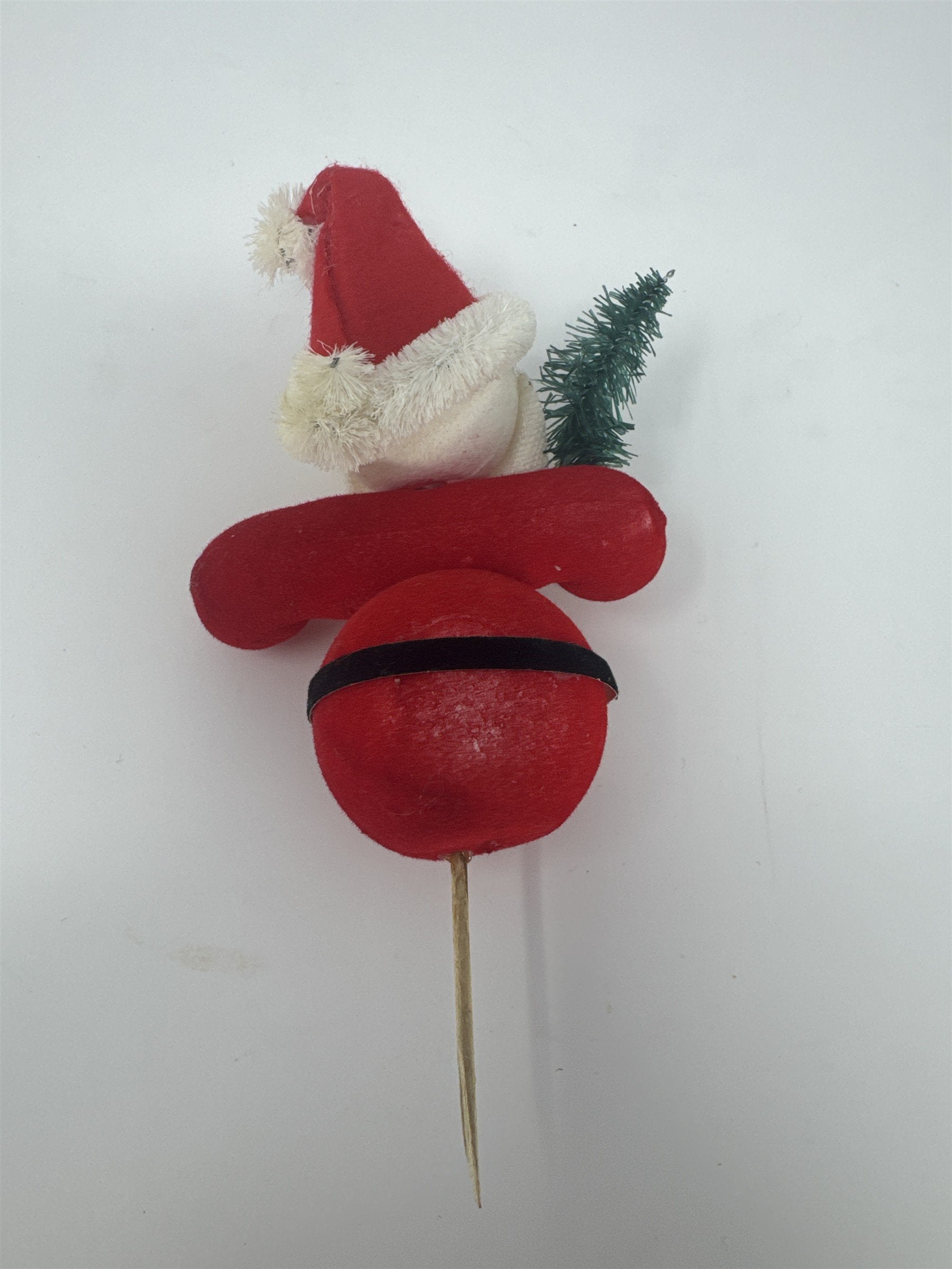 Vintage Santa Clause Pick 4" Flocked Mid Century Christmas Cake Topper Tree Felt