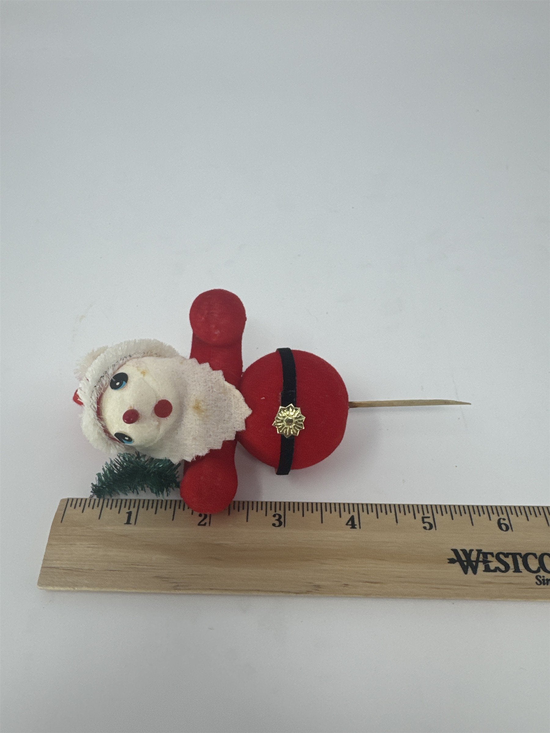 Vintage Santa Clause Pick 4" Flocked Mid Century Christmas Cake Topper Tree Felt