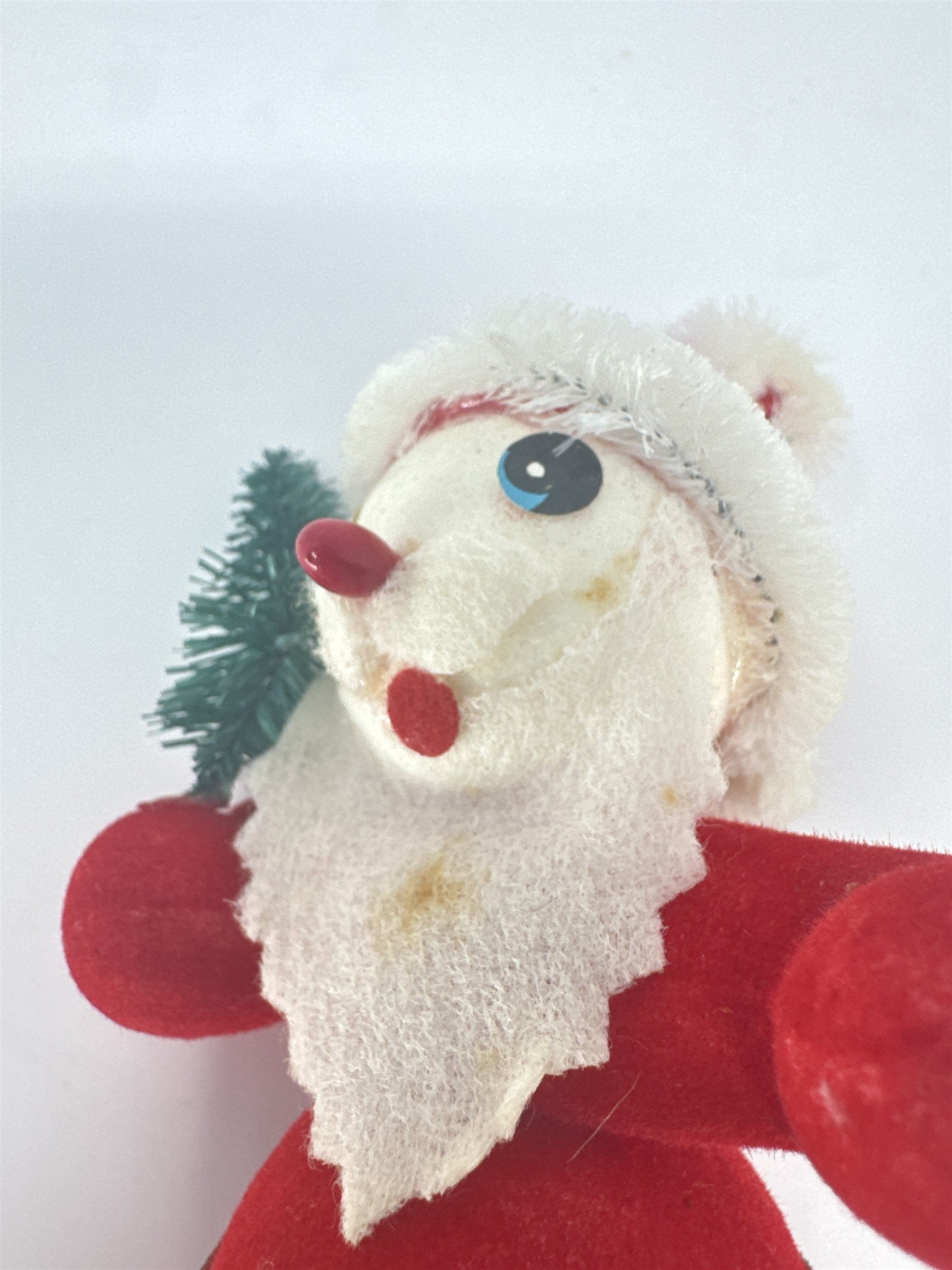 Vintage Santa Clause Pick 4" Flocked Mid Century Christmas Cake Topper Tree Felt