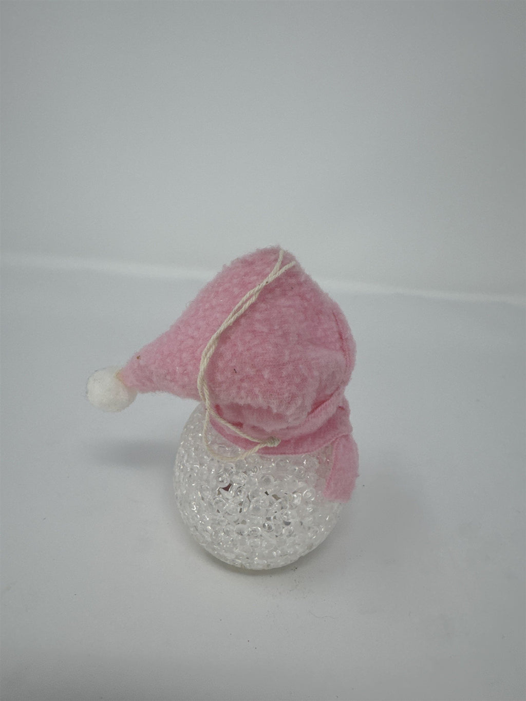 LED Light Up Snowman Ornament 4" Clear Beaded Acrylic Pink Hat Scarf Christmas