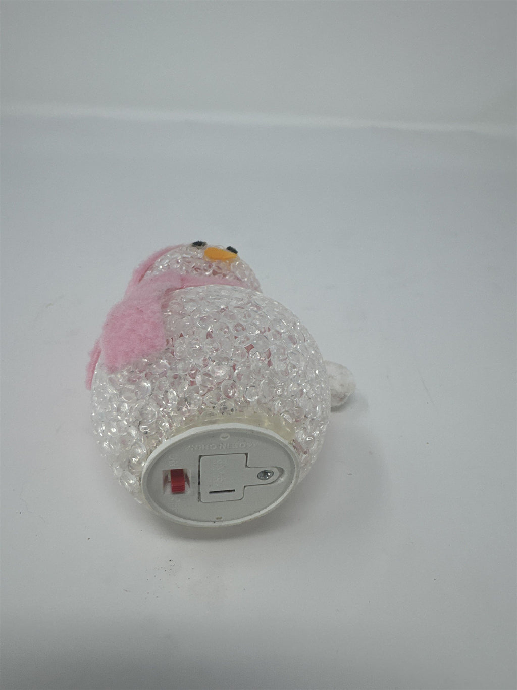 LED Light Up Snowman Ornament 4" Clear Beaded Acrylic Pink Hat Scarf Christmas
