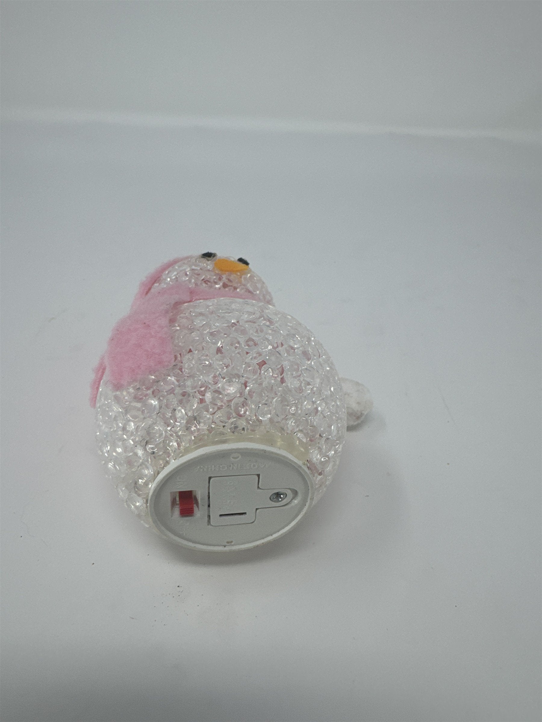 LED Light Up Snowman Ornament 4" Clear Beaded Acrylic Pink Hat Scarf Christmas