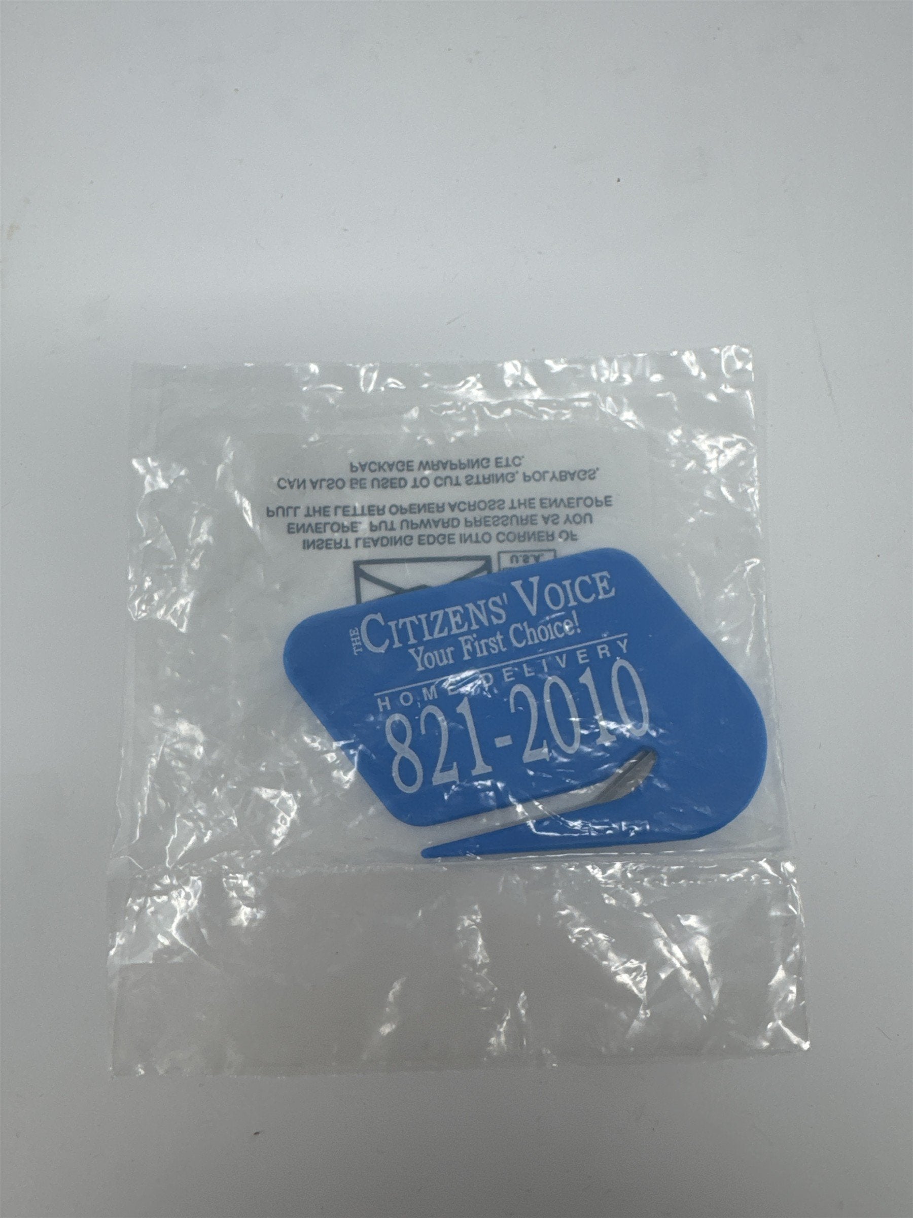 Vintage Citizens' Voice Newspaper Advertising Letter Opener Blue Plastic PA