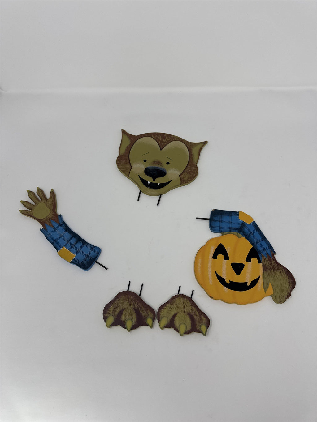 Werewolf Pumpkin Decor Metal Planter Stakes Halloween Garden Yard Art Set 5pc