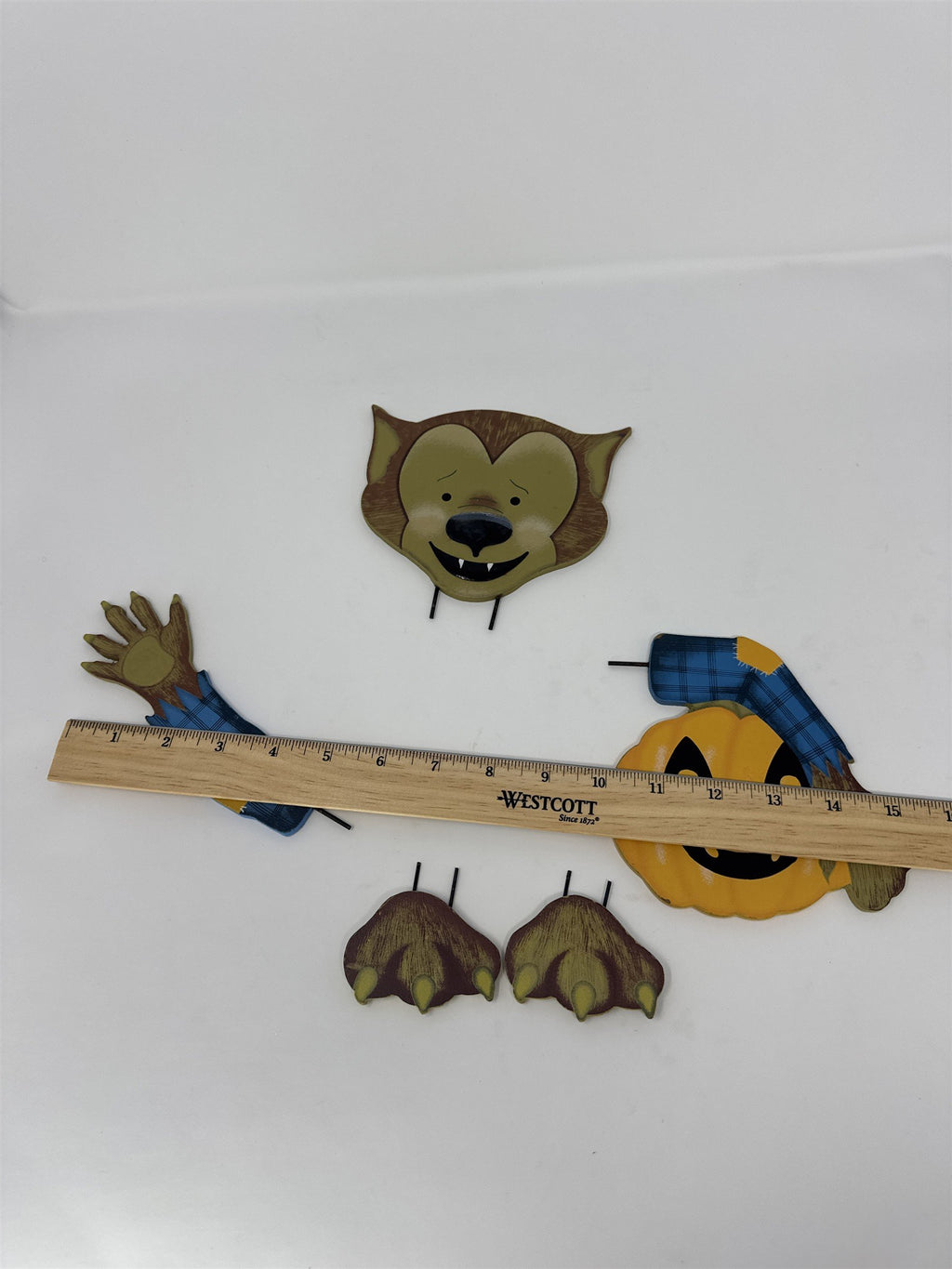 Werewolf Pumpkin Decor Metal Planter Stakes Halloween Garden Yard Art Set 5pc