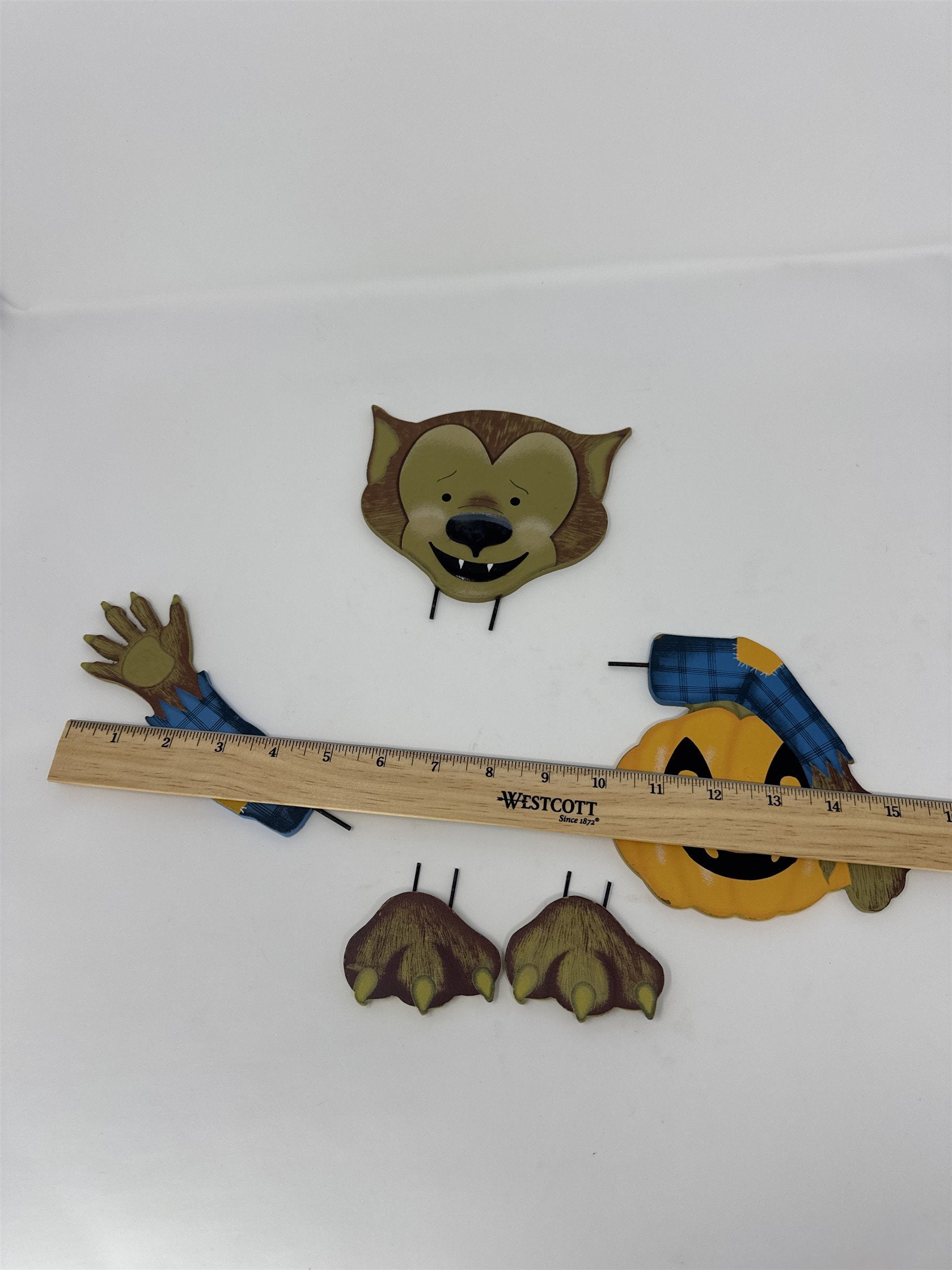 Werewolf Pumpkin Decor Metal Planter Stakes Halloween Garden Yard Art Set 5pc