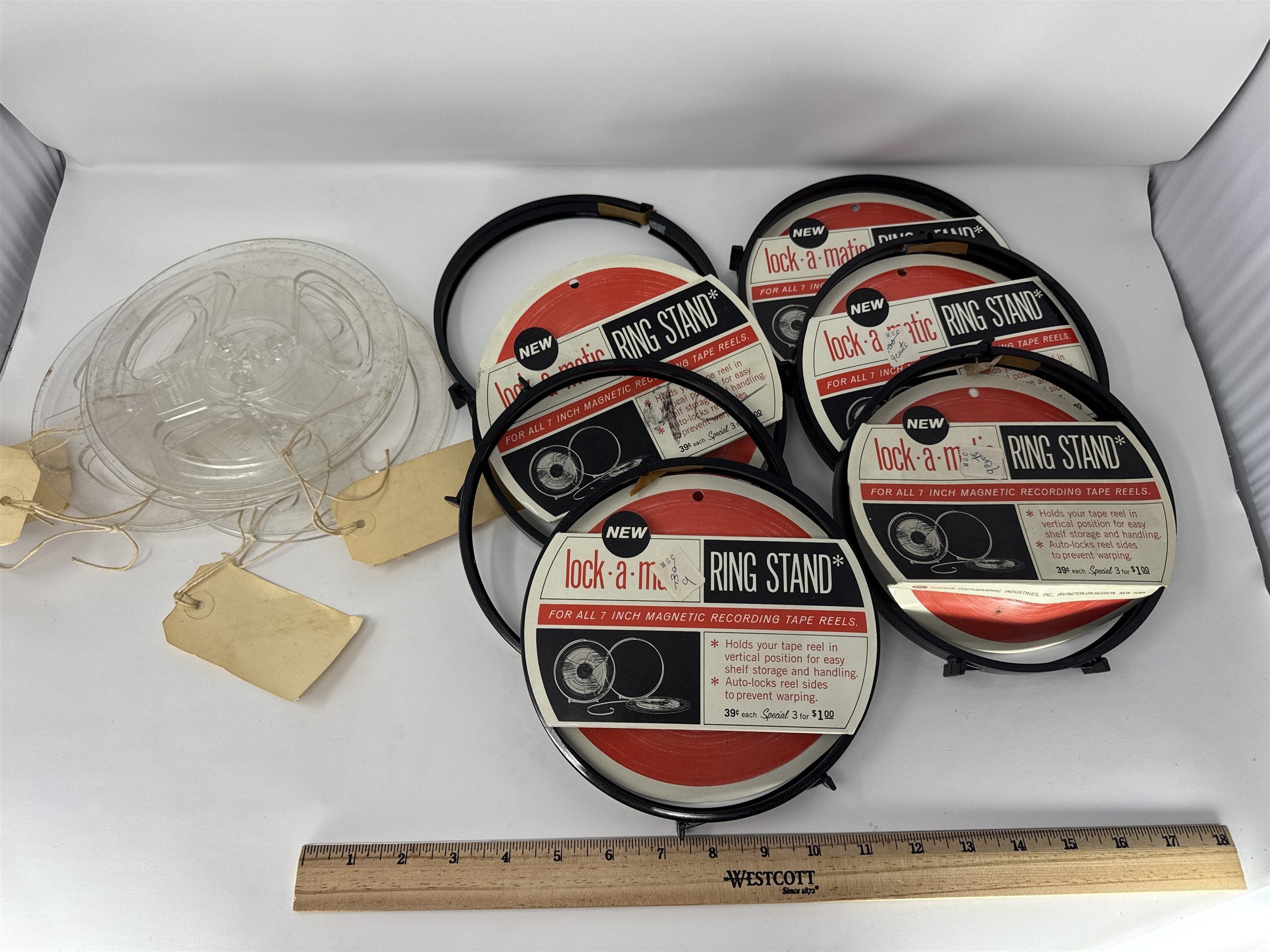 Vintage 7x Lock-A-Matic Ring Stand and 4x Scotch Reel to Reel Parts