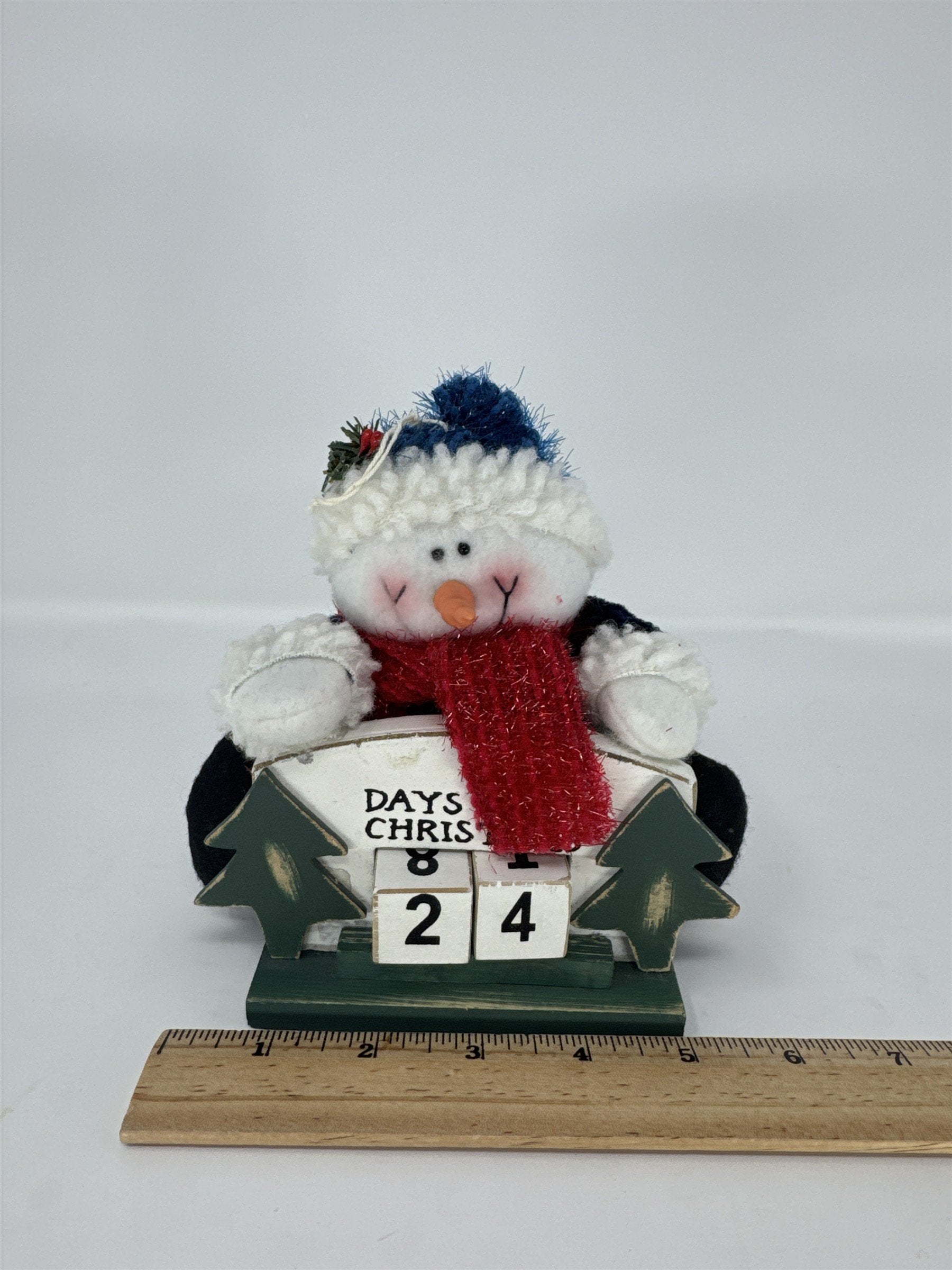 Vintage Snowman Christmas Countdown 6" Wood Block Perpetual Calendar Plush