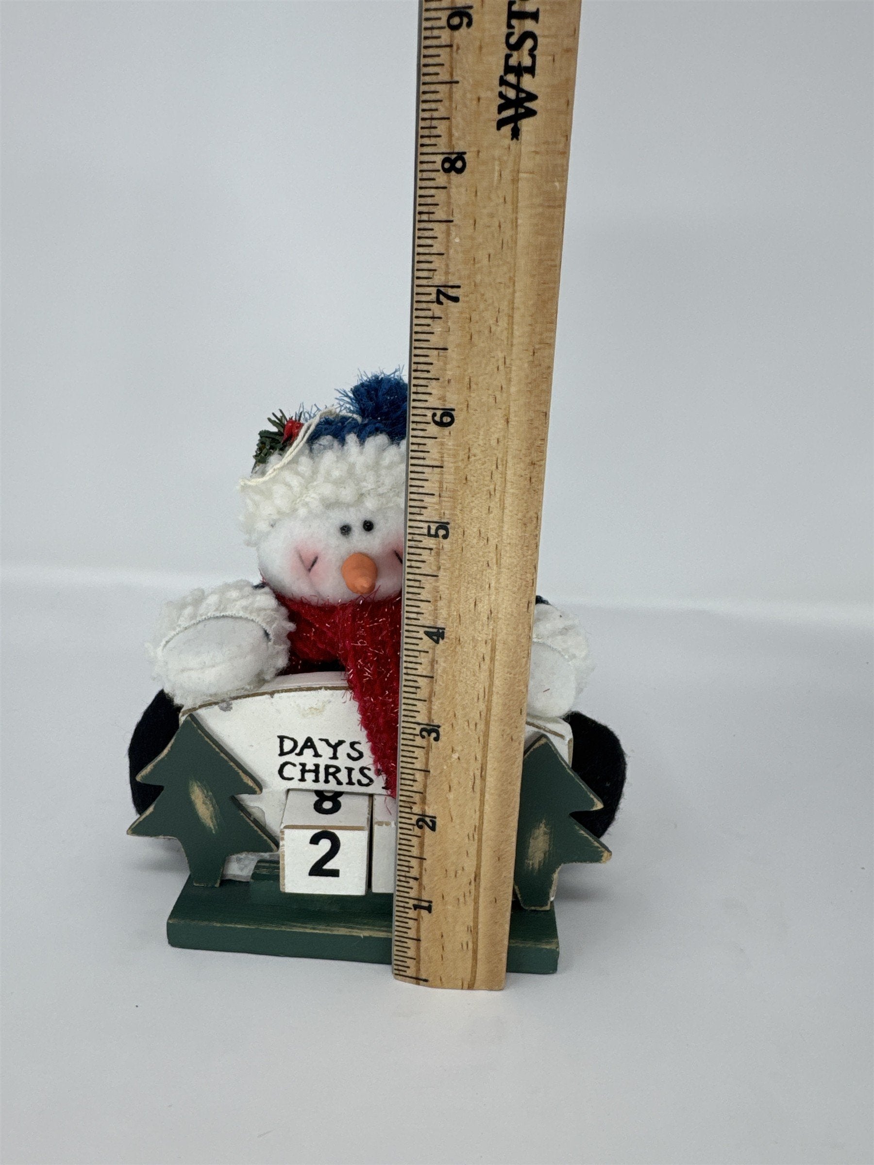 Vintage Snowman Christmas Countdown 6" Wood Block Perpetual Calendar Plush
