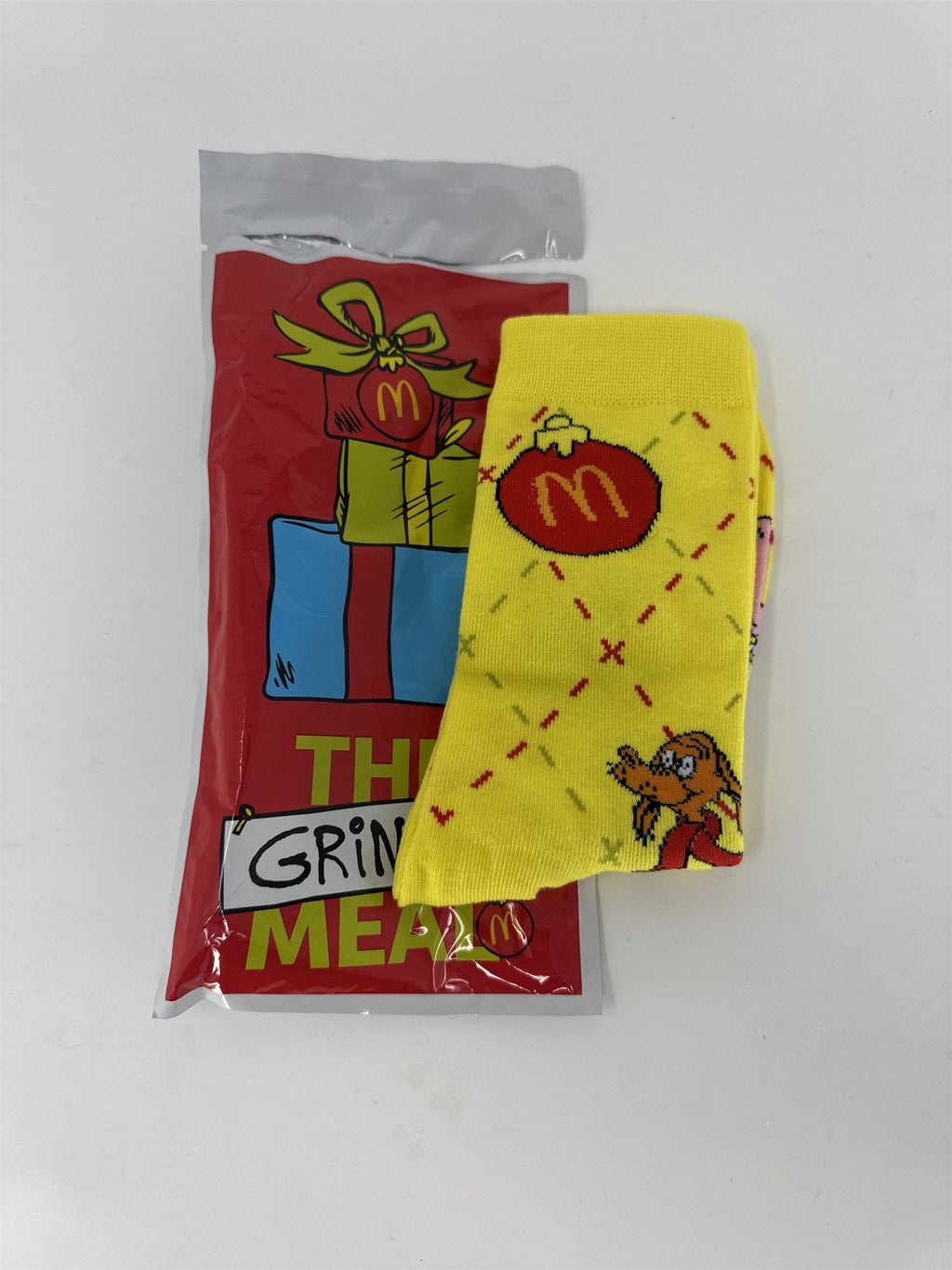 McDonald's The Grinch Meal Socks 2025 Dr Seuss Max Yellow Crew Socks New