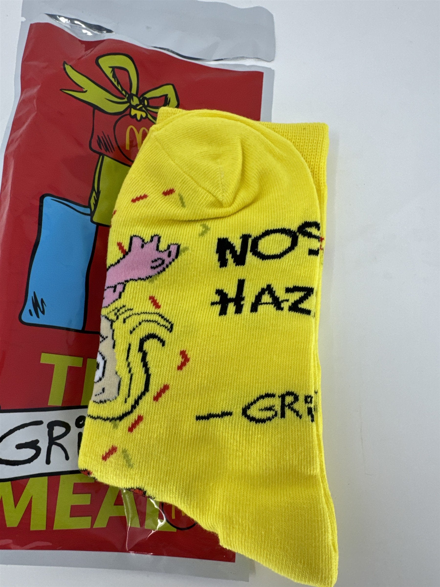 McDonald's The Grinch Meal Socks 2025 Dr Seuss Max Yellow Crew Socks New