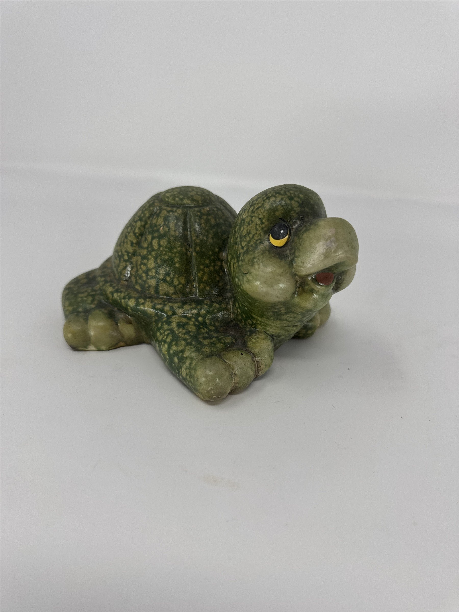 Vintage Green Mottled Ceramic Turtle Figurine 4" Whimsical Reptile Home Decor