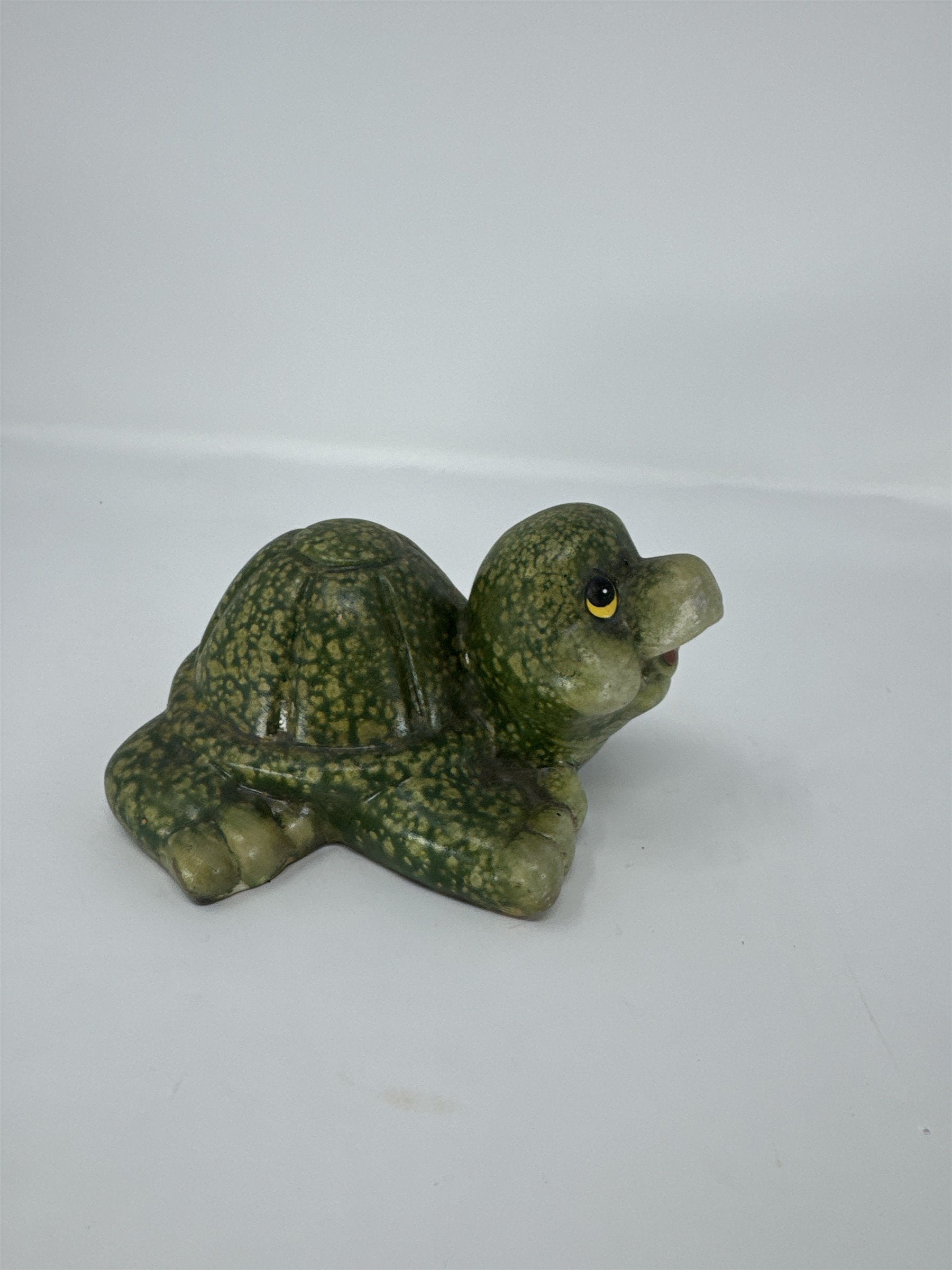 Vintage Green Mottled Ceramic Turtle Figurine 4" Whimsical Reptile Home Decor