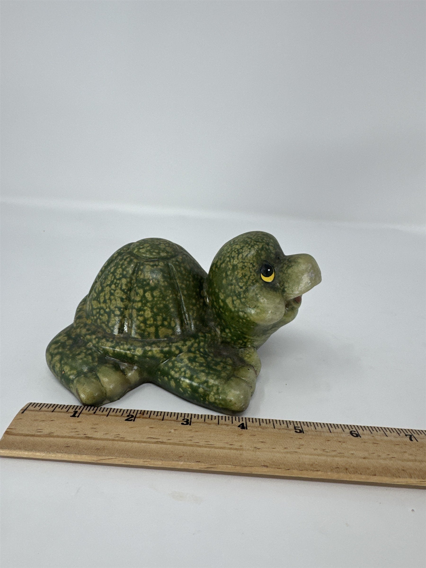 Vintage Green Mottled Ceramic Turtle Figurine 4" Whimsical Reptile Home Decor