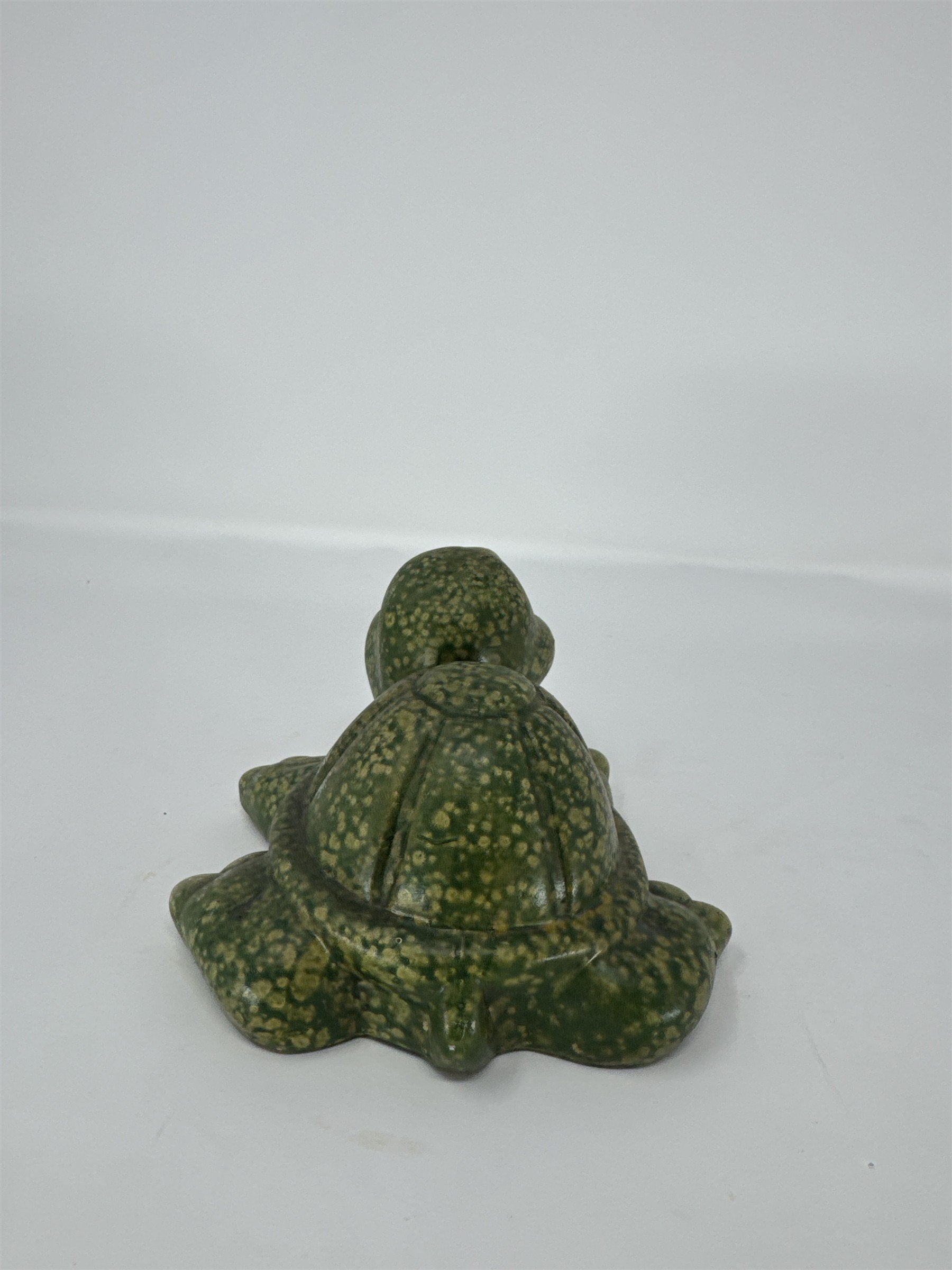 Vintage Green Mottled Ceramic Turtle Figurine 4" Whimsical Reptile Home Decor