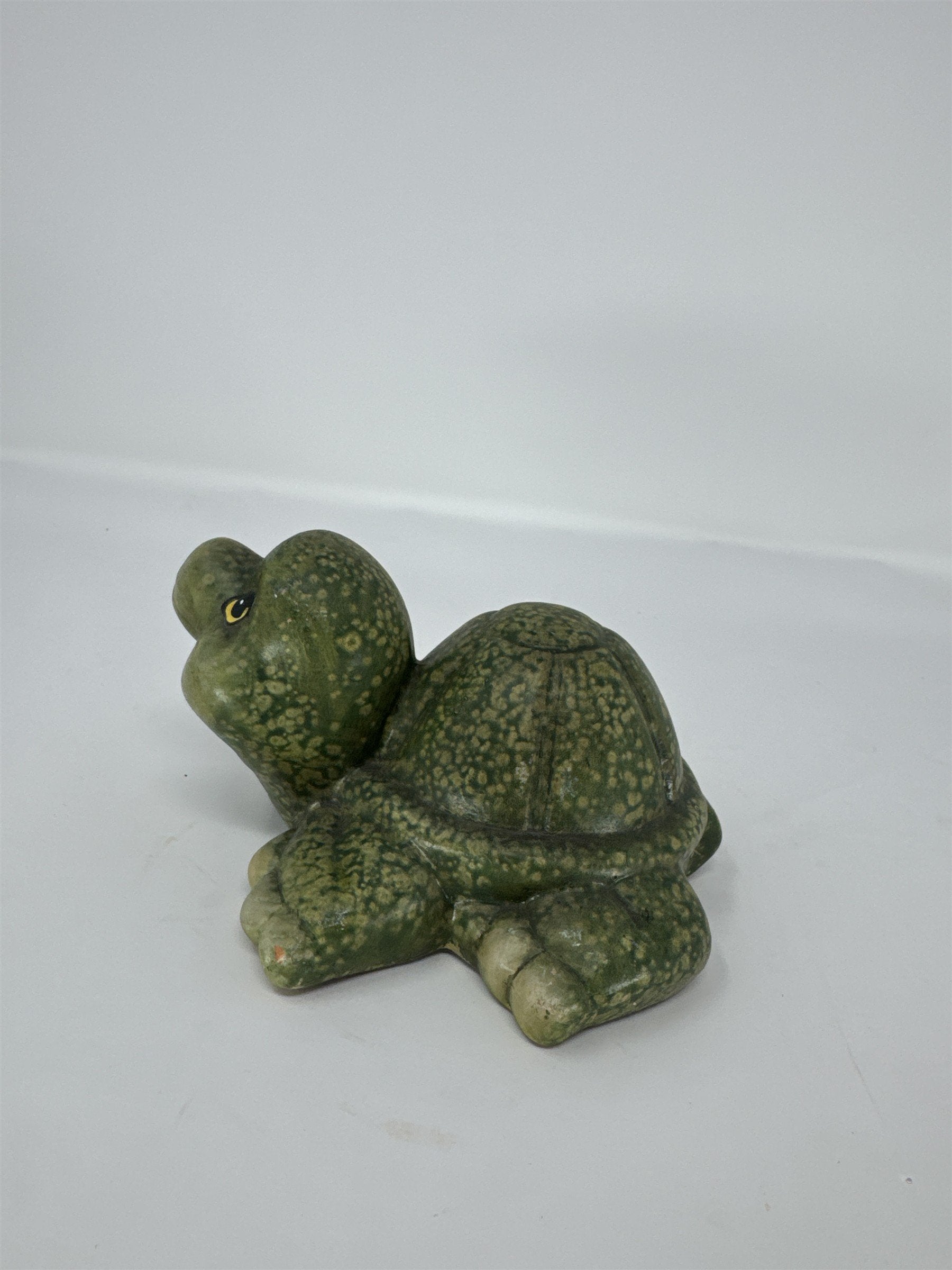 Vintage Green Mottled Ceramic Turtle Figurine 4" Whimsical Reptile Home Decor