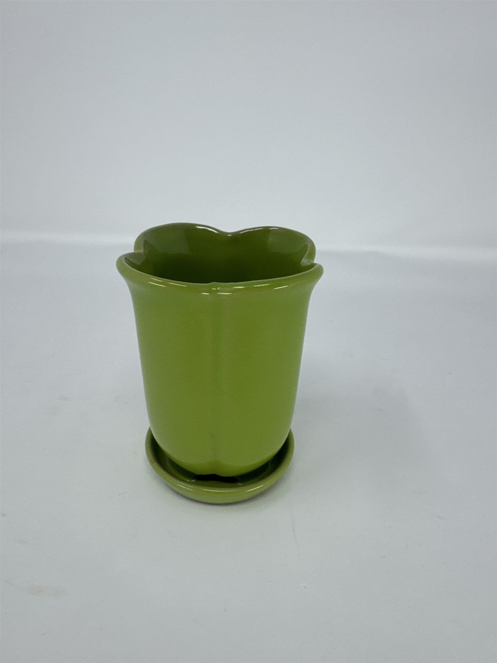 Mini Green Ceramic Planter 4" Scalloped Flower Pot Succulent Cactus Indoor Decor