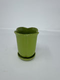 Mini Green Ceramic Planter 4" Scalloped Flower Pot Succulent Cactus Indoor Decor
