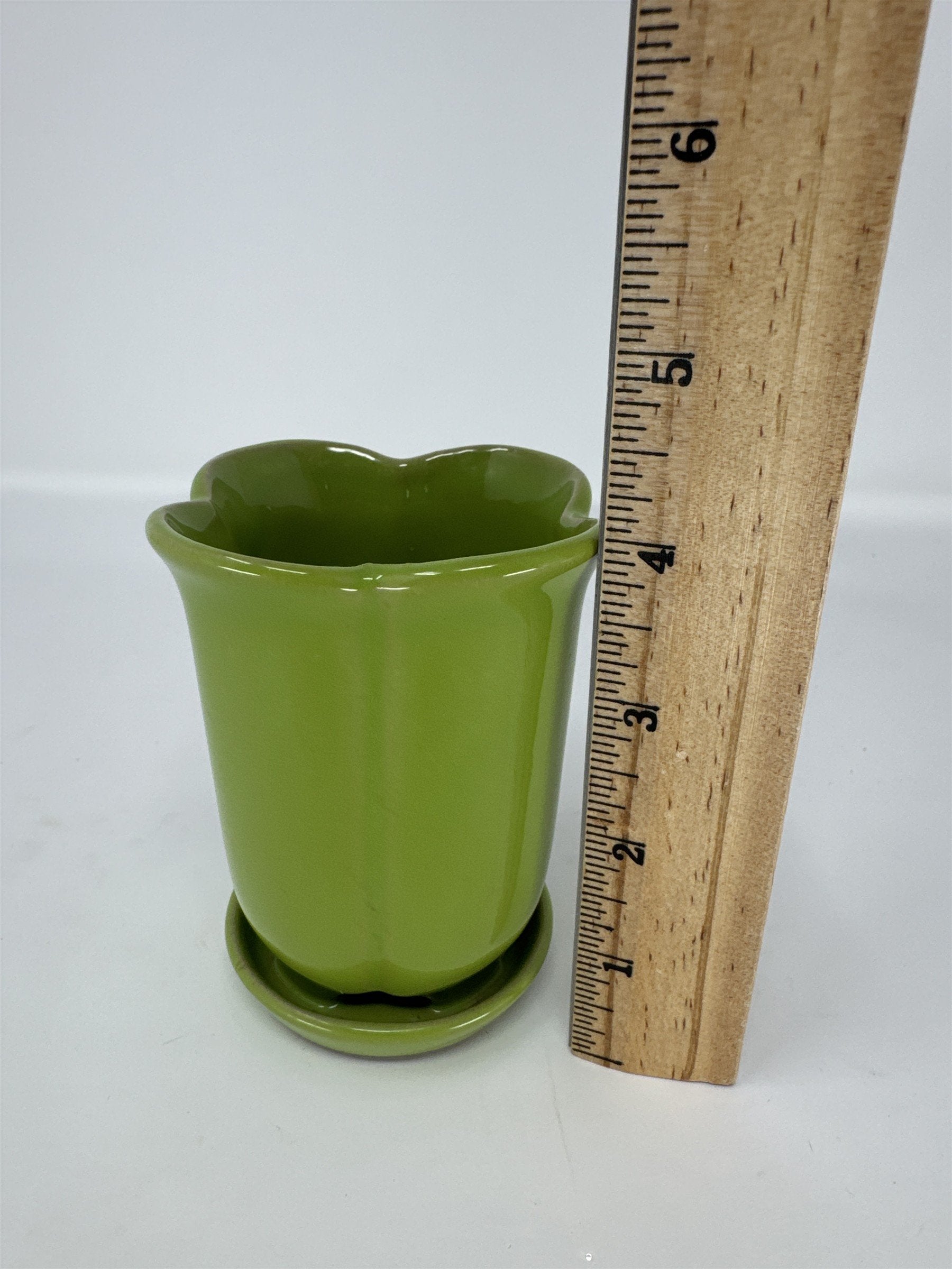 Mini Green Ceramic Planter 4" Scalloped Flower Pot Succulent Cactus Indoor Decor